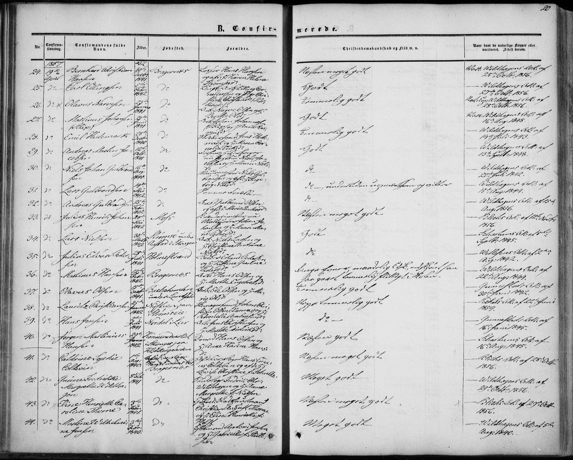 Bragernes kirkebøker, AV/SAKO-A-6/F/Fc/L0002: Parish register (official) no. III 2, 1854-1865, p. 20