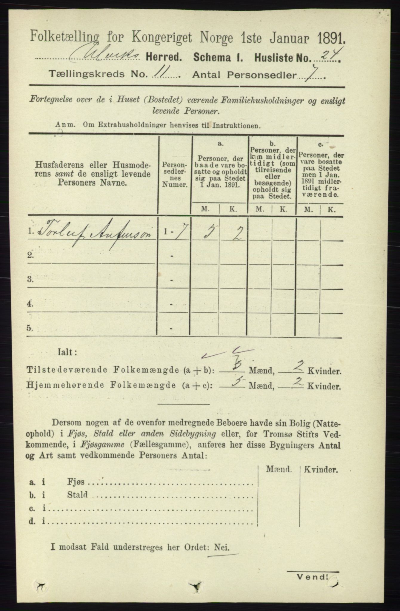 RA, 1891 census for 1233 Ulvik, 1891, p. 3463