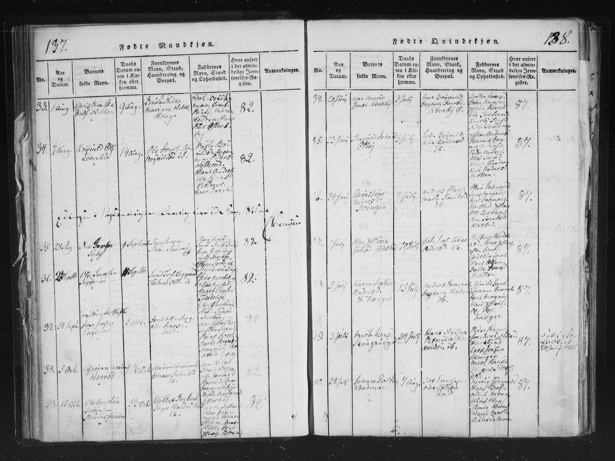 Aremark prestekontor Kirkebøker, SAO/A-10899/F/Fc/L0001: Parish register (official) no. III 1, 1814-1834, p. 137-138
