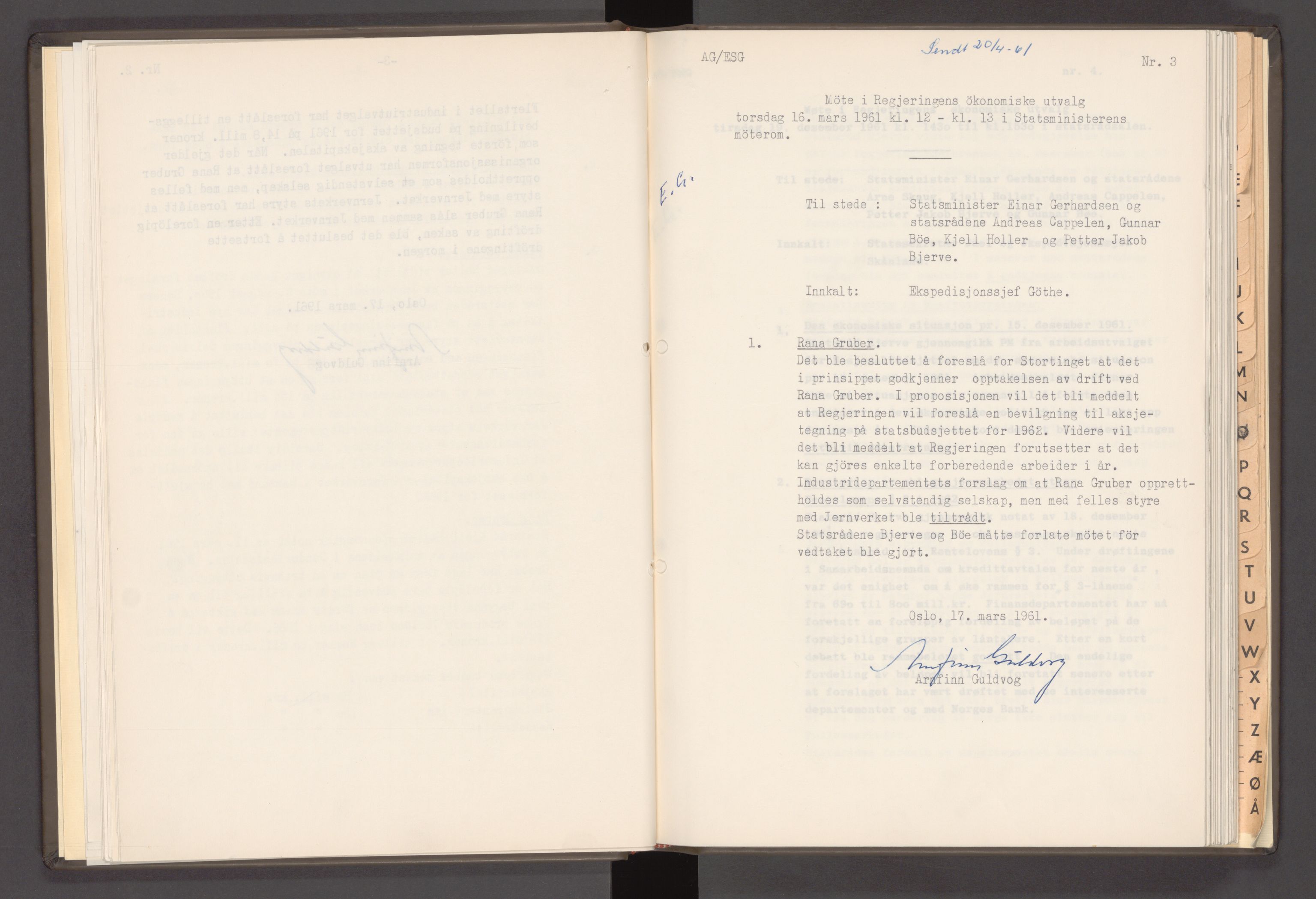 Statsministerens kontor, AV/RA-S-1005/A/Aa/L0021: Referat fra regjeringens økonomiske utvalg, 1960-1965