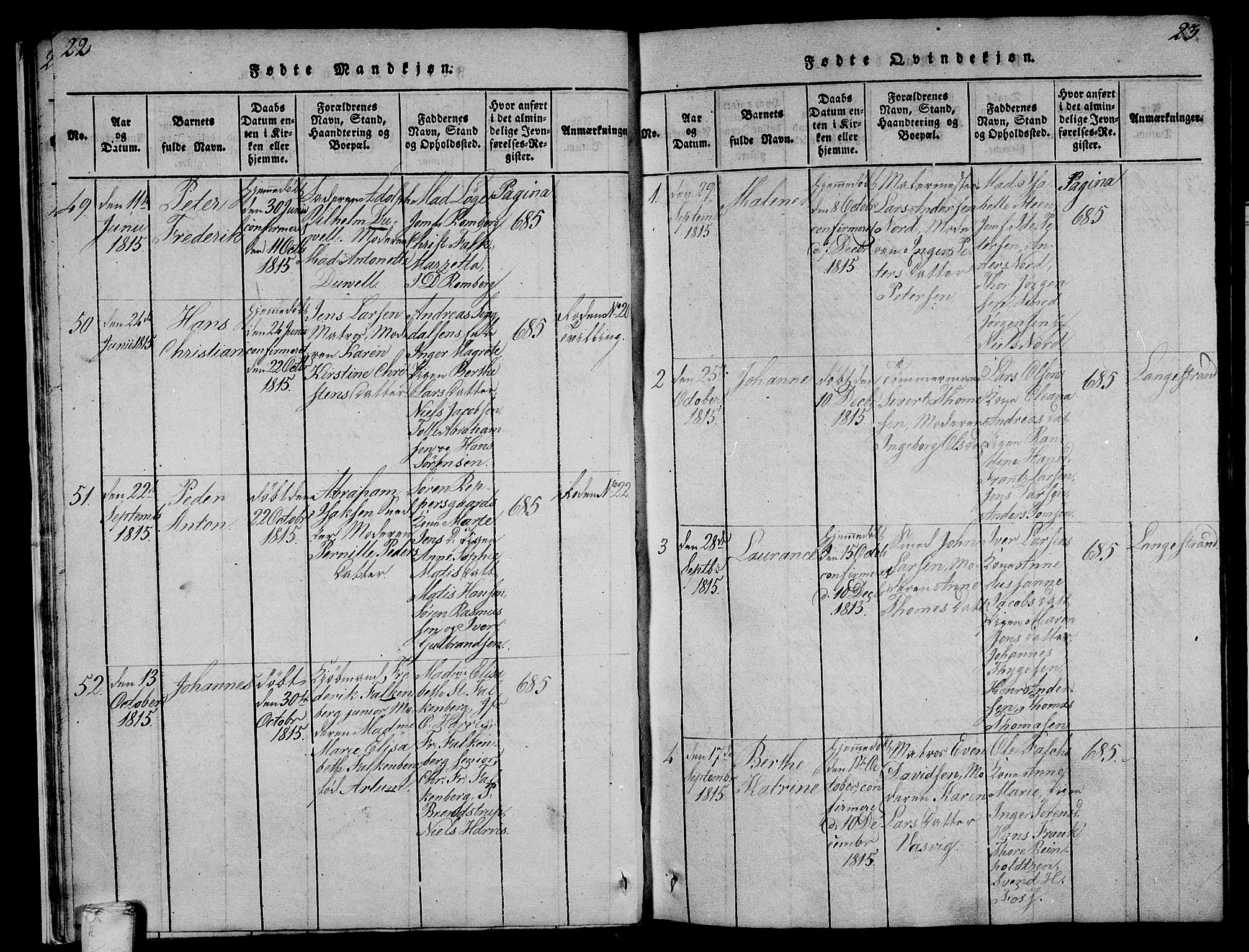 Larvik kirkebøker, AV/SAKO-A-352/F/Fa/L0001: Parish register (official) no. I 1, 1814-1825, p. 22-23