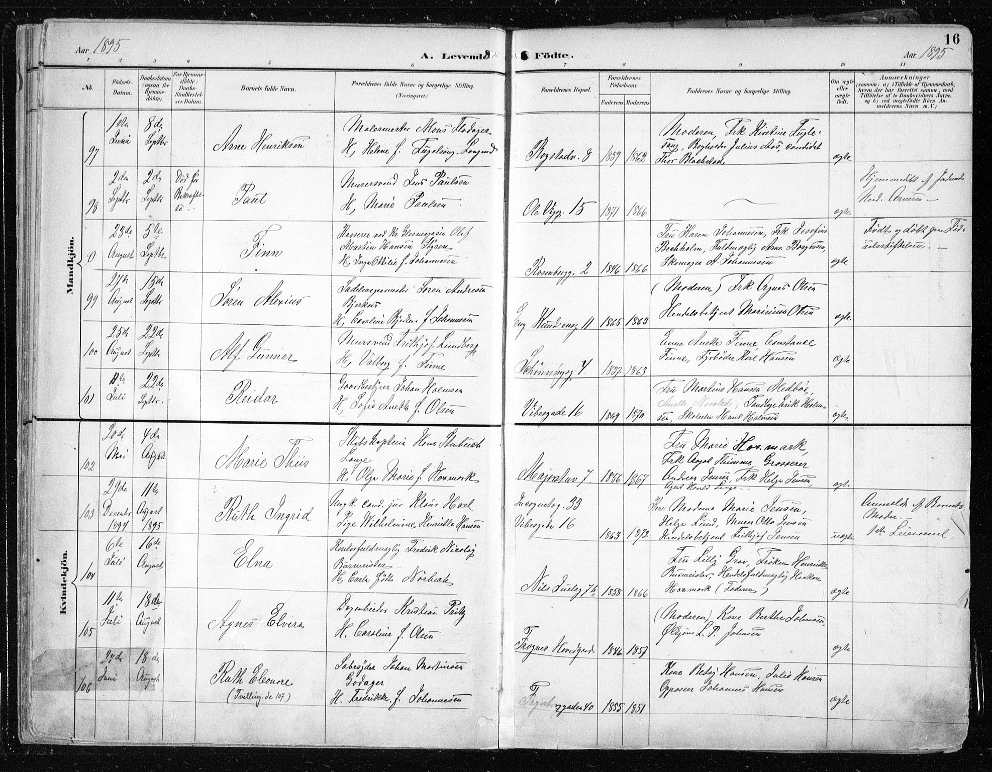 Uranienborg prestekontor Kirkebøker, AV/SAO-A-10877/F/Fa/L0005: Parish register (official) no. 5, 1895-1907, p. 16