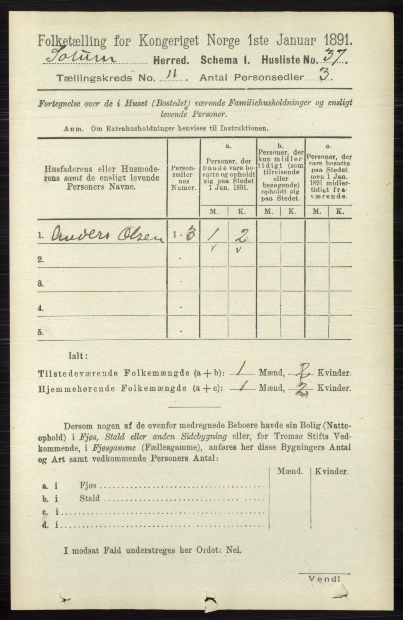 RA, 1891 census for 0818 Solum, 1891, p. 5274