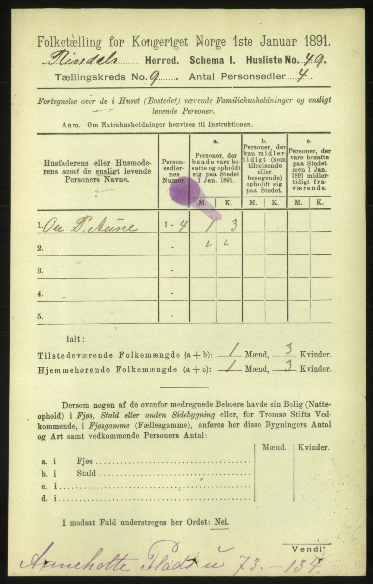 RA, 1891 census for 1567 Rindal, 1891, p. 2871