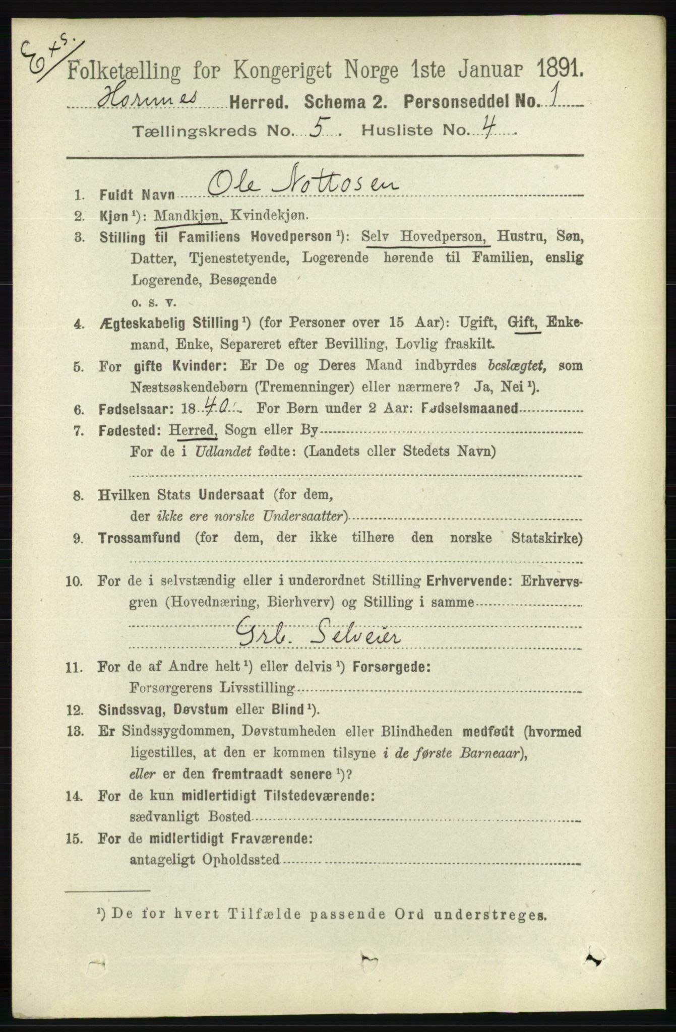 RA, Census 1891 for Nedenes amt: Gjenparter av personsedler for beslektede ektefeller, menn, 1891, p. 988