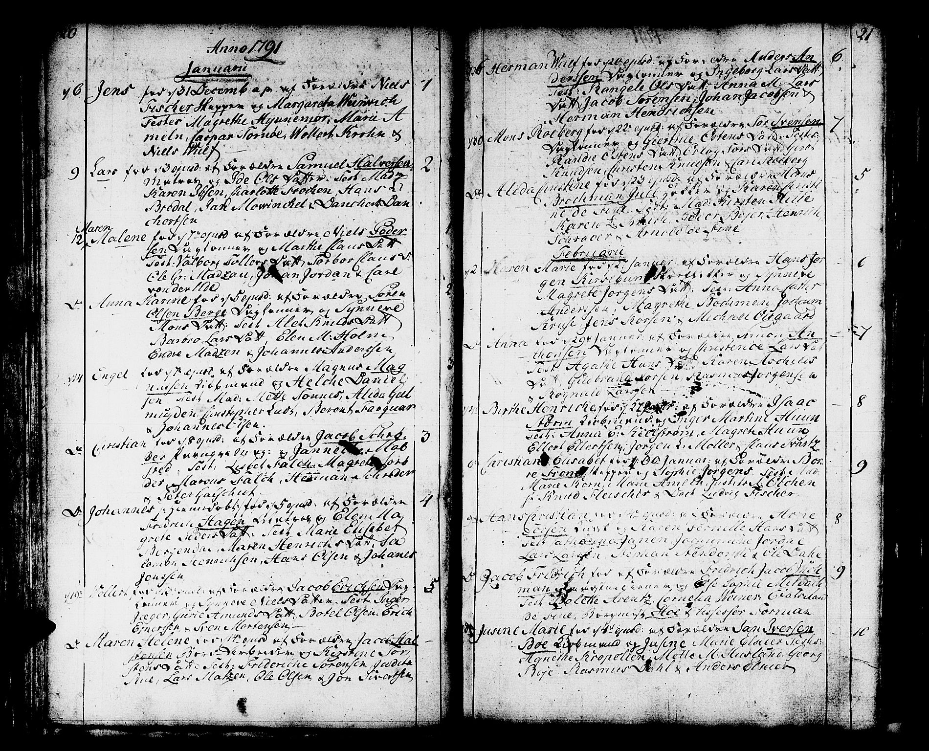 Domkirken sokneprestembete, SAB/A-74801/H/Haa/L0004: Parish register (official) no. A 4, 1763-1820, p. 20-21