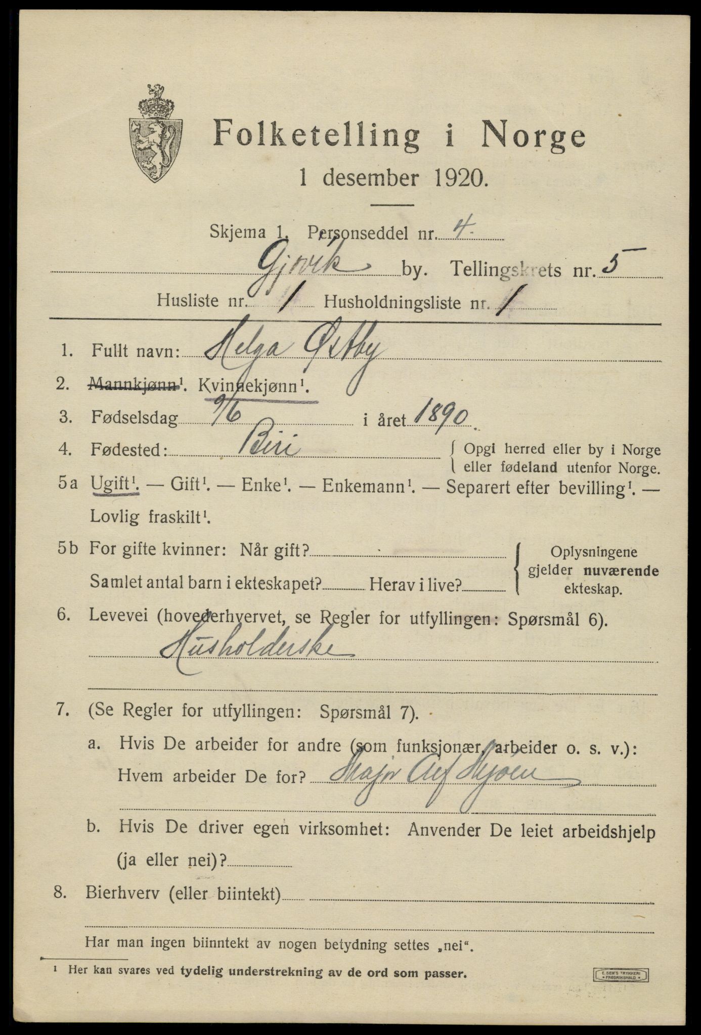 SAH, 1920 census for Gjøvik, 1920, p. 10004