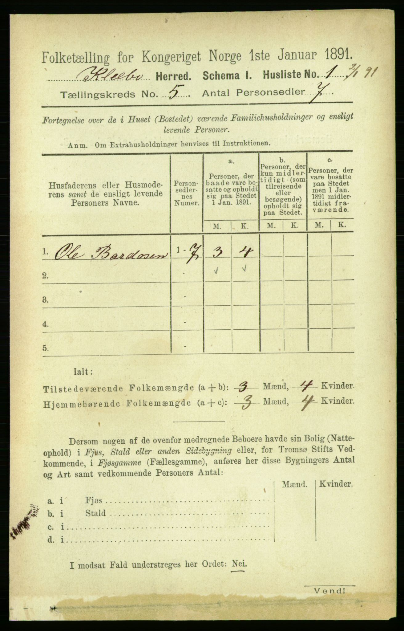 RA, 1891 census for 1662 Klæbu, 1891, p. 1011