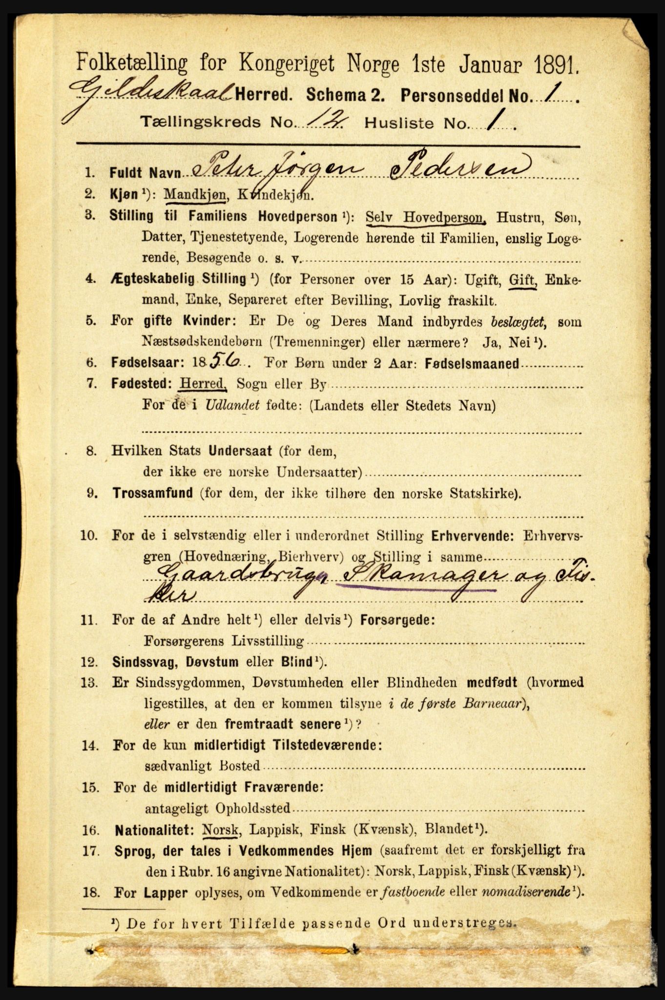 RA, 1891 census for 1838 Gildeskål, 1891, p. 3704