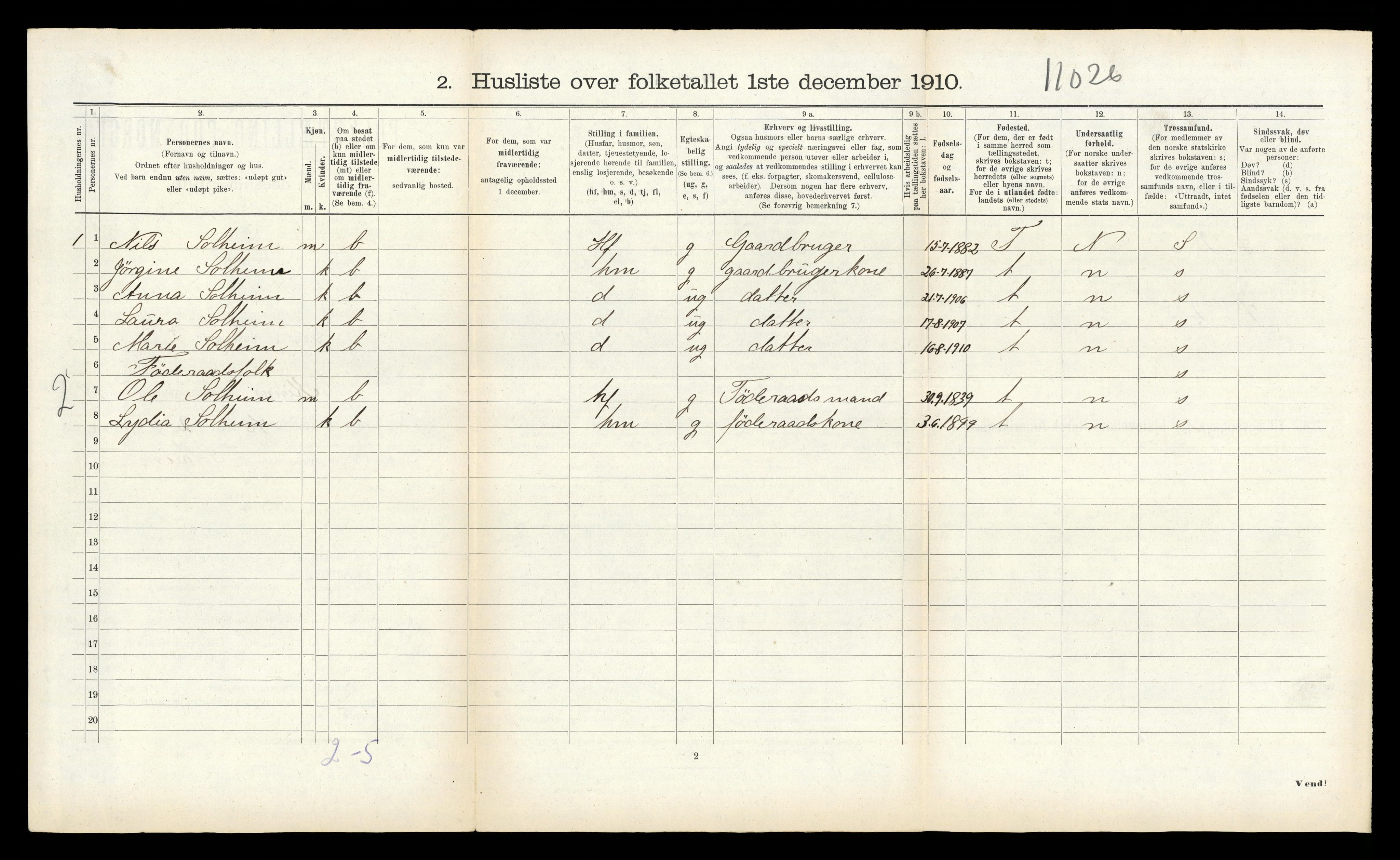 RA, 1910 census for Kinn, 1910, p. 915