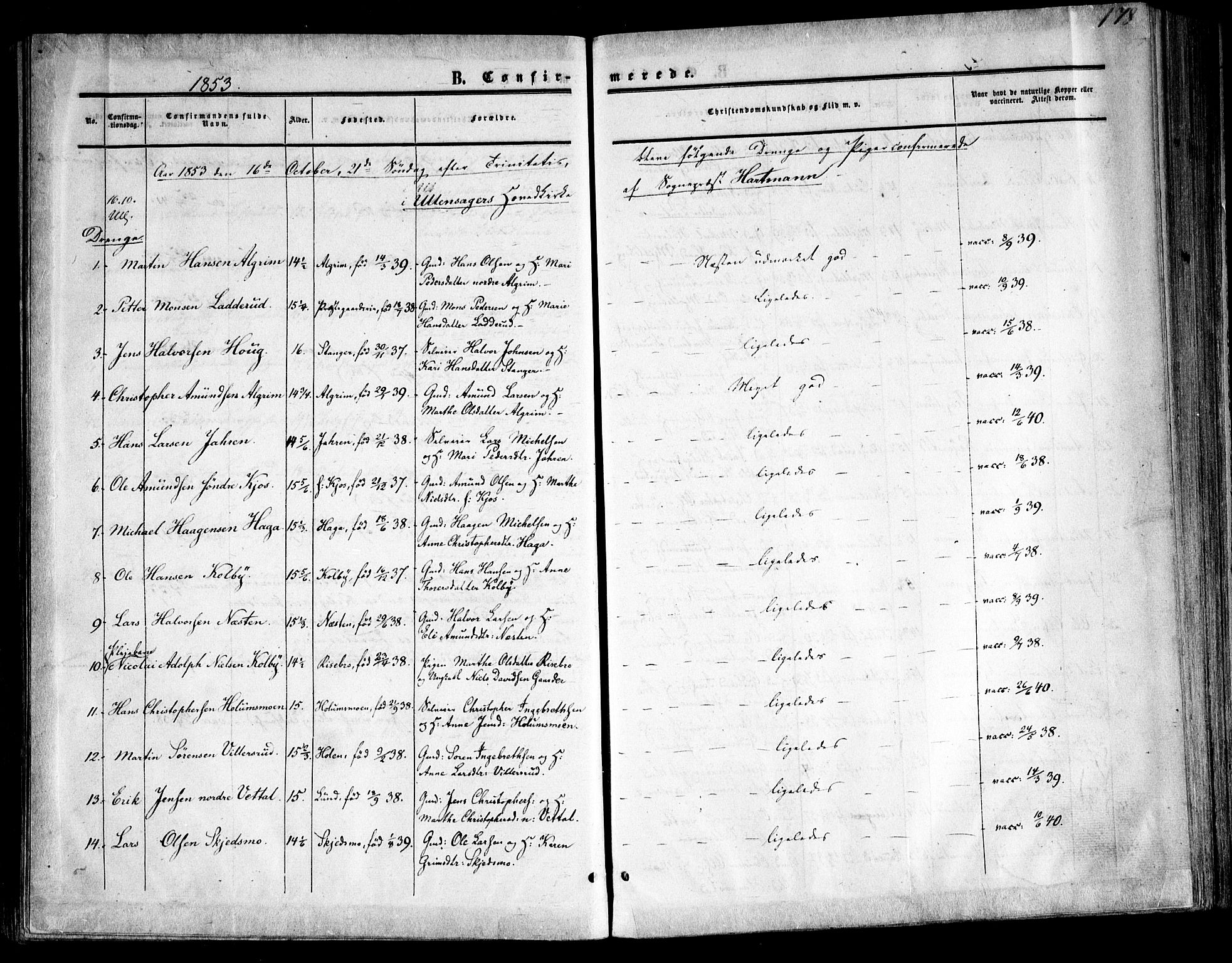 Ullensaker prestekontor Kirkebøker, AV/SAO-A-10236a/F/Fa/L0015.a: Parish register (official) no. I 15A, 1851-1862, p. 178