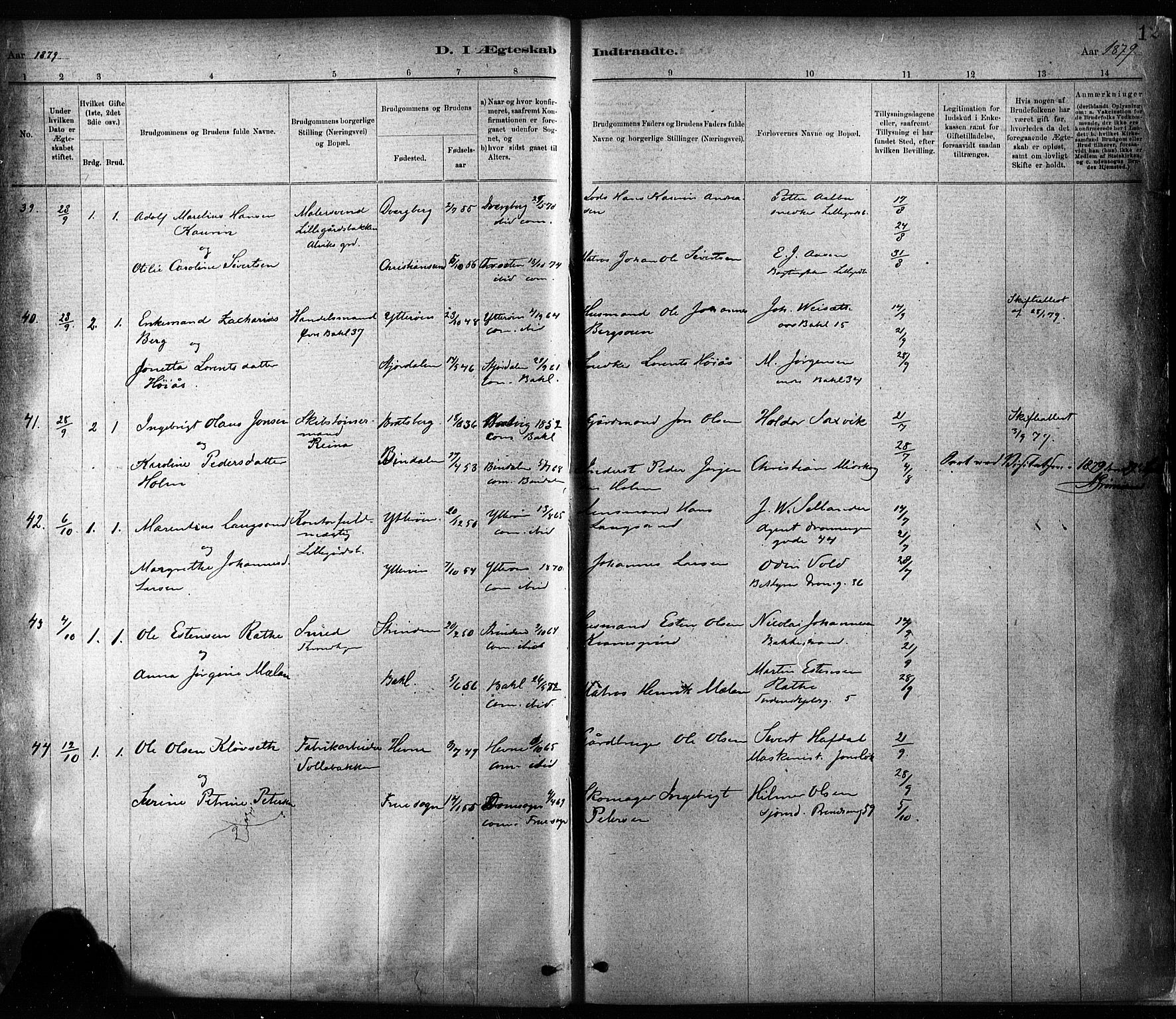 Ministerialprotokoller, klokkerbøker og fødselsregistre - Sør-Trøndelag, AV/SAT-A-1456/604/L0189: Parish register (official) no. 604A10, 1878-1892, p. 12