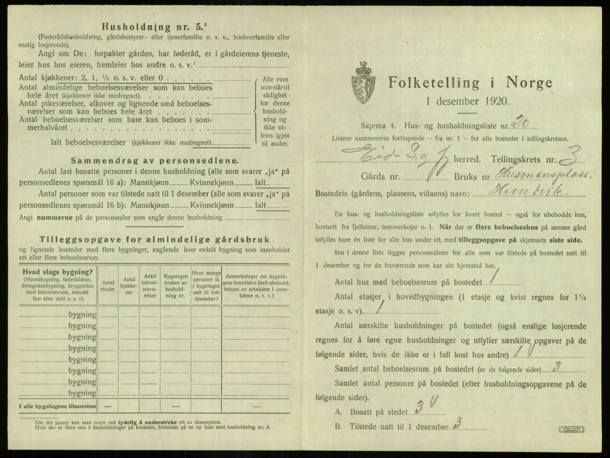 SAB, 1920 census for Eid, 1920, p. 211