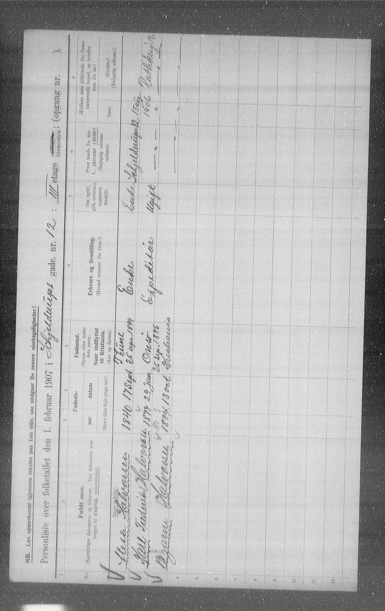 OBA, Municipal Census 1907 for Kristiania, 1907, p. 48918