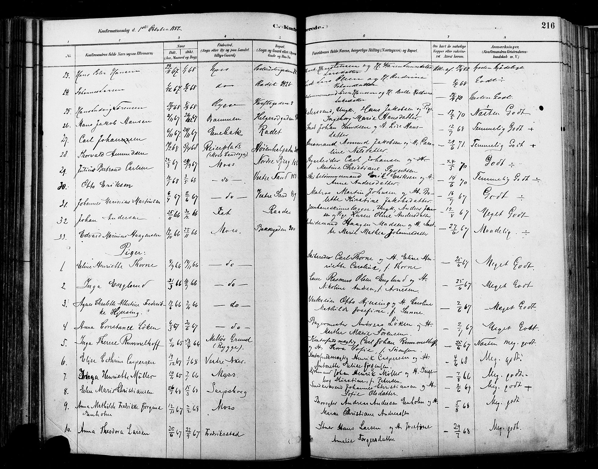 Moss prestekontor Kirkebøker, AV/SAO-A-2003/F/Fb/L0001: Parish register (official) no. II 1, 1878-1886, p. 216