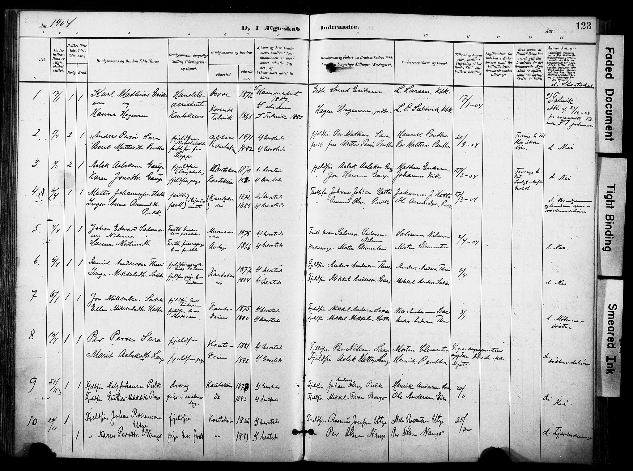 Kautokeino sokneprestembete, SATØ/S-1340/H/Ha/L0005.kirke: Parish register (official) no. 5, 1896-1916, p. 123