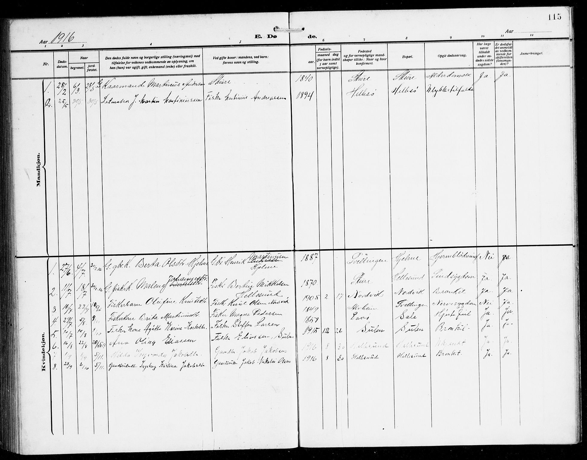 Herdla Sokneprestembete, SAB/A-75701/H/Hab: Parish register (copy) no. B 1, 1909-1929, p. 115