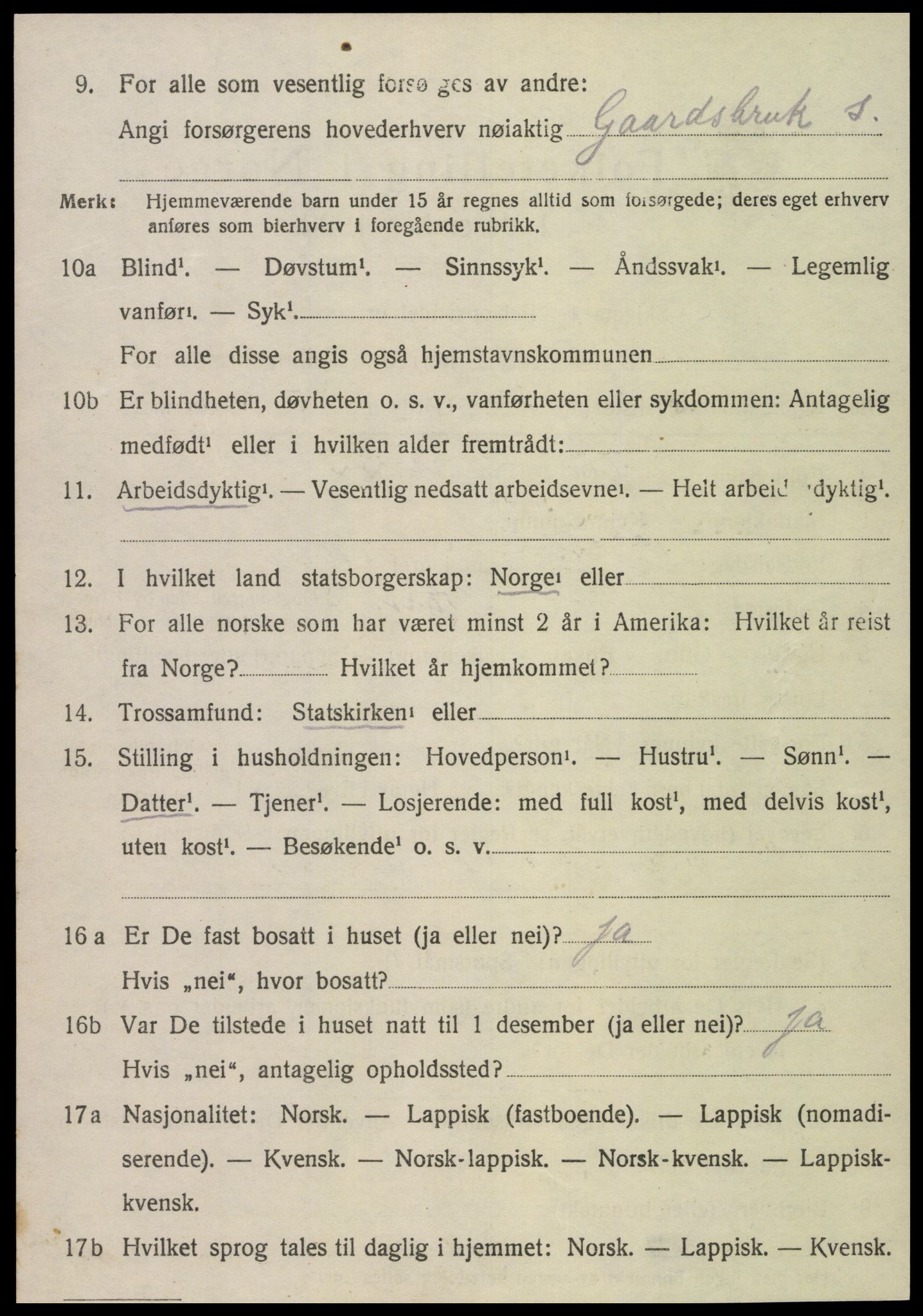 SAT, 1920 census for Kvam, 1920, p. 1592