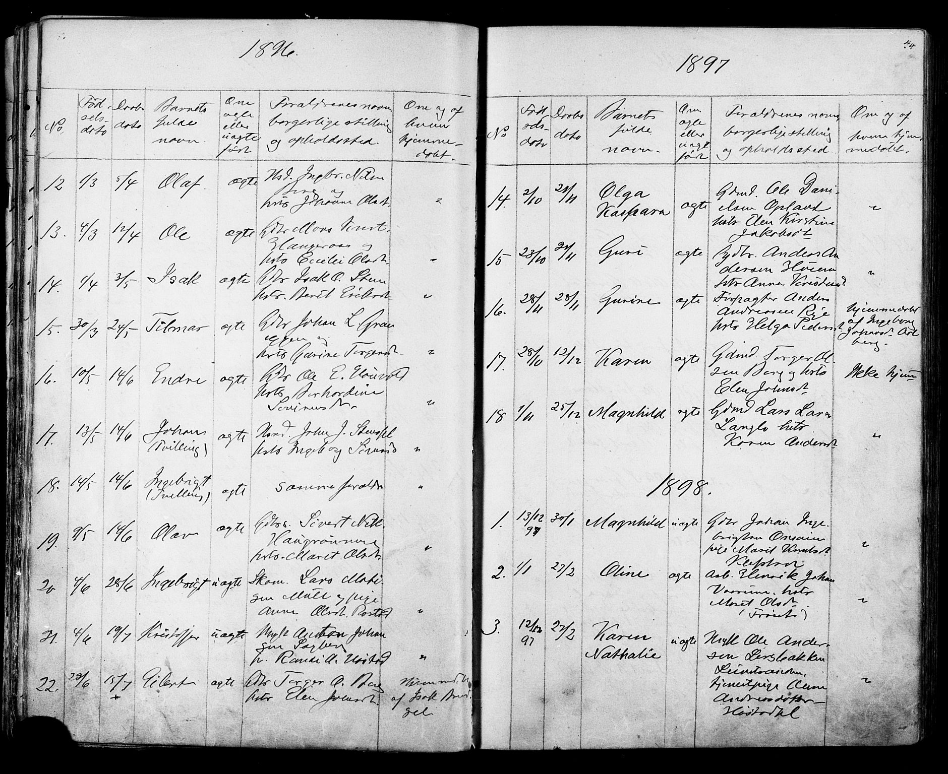 Ministerialprotokoller, klokkerbøker og fødselsregistre - Sør-Trøndelag, SAT/A-1456/612/L0387: Parish register (copy) no. 612C03, 1874-1908, p. 44
