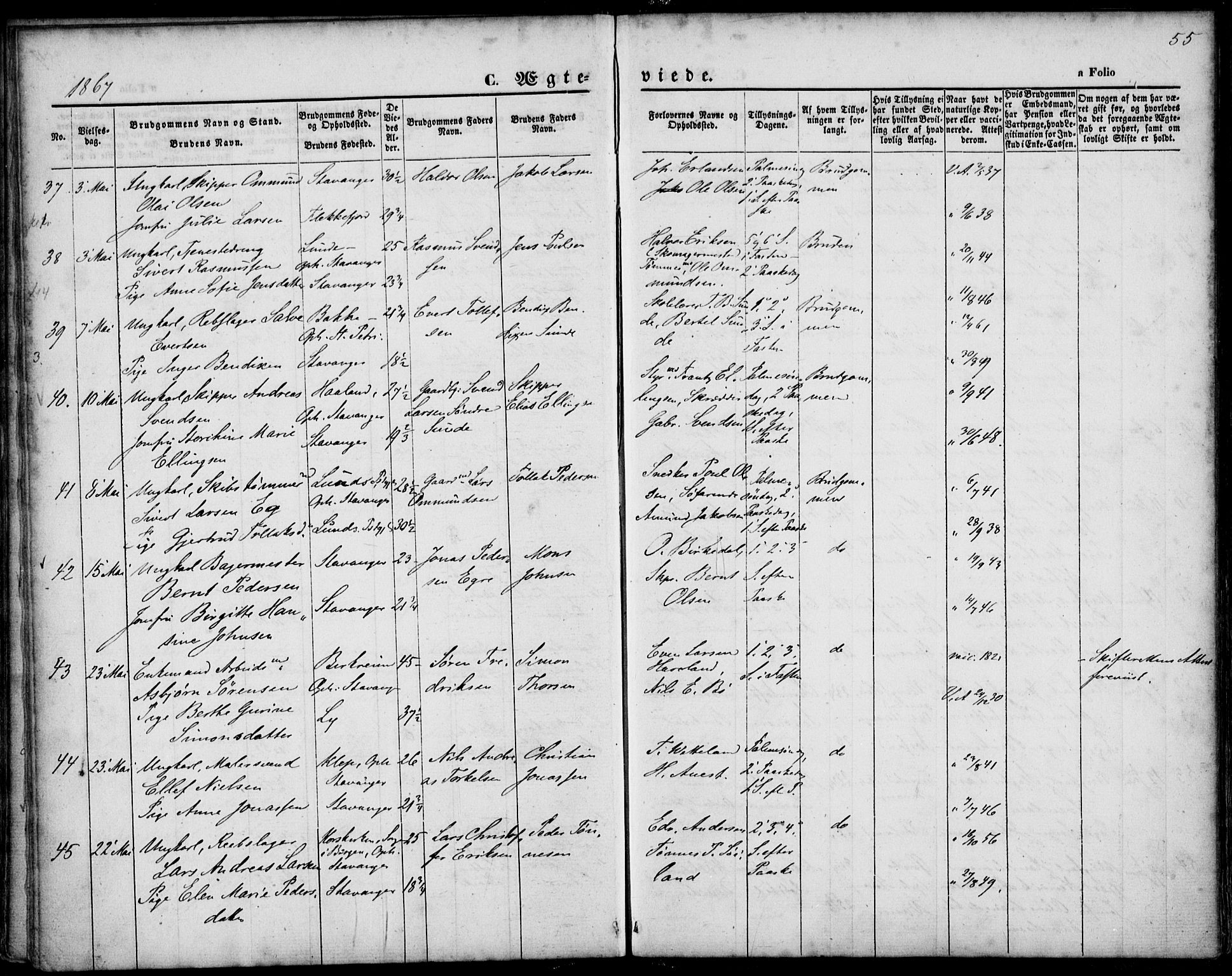 St. Petri sokneprestkontor, AV/SAST-A-101813/001/30/30BA/L0002: Parish register (official) no. A 2, 1861-1869, p. 55