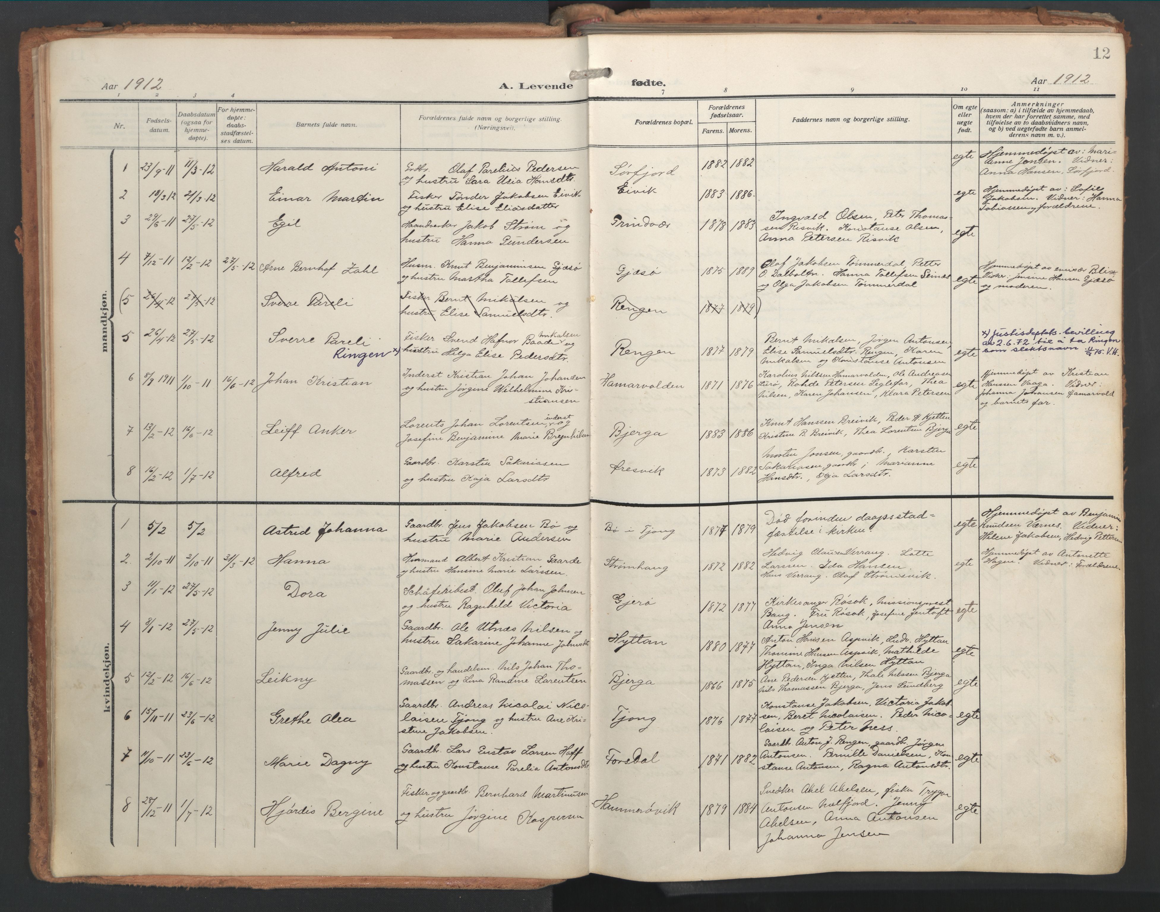 Ministerialprotokoller, klokkerbøker og fødselsregistre - Nordland, SAT/A-1459/841/L0614: Parish register (official) no. 841A17, 1911-1925, p. 12