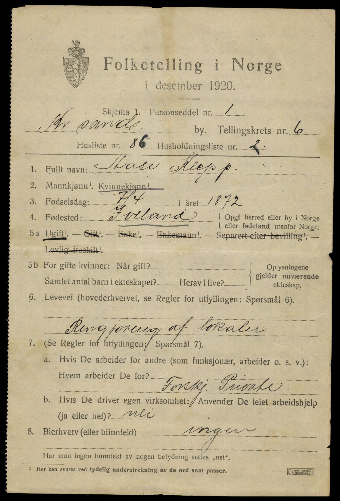 SAK, 1920 census for Kristiansand, 1920, p. 20053