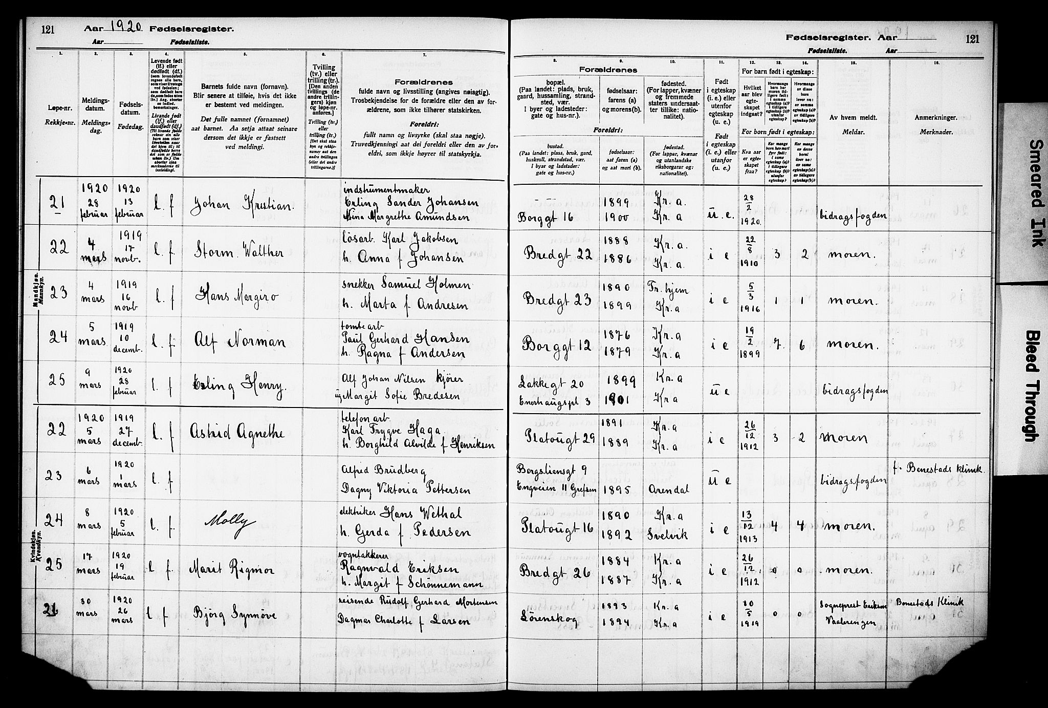 Grønland prestekontor Kirkebøker, AV/SAO-A-10848/J/Ja/L0001: Birth register no. 1, 1916-1922, p. 121