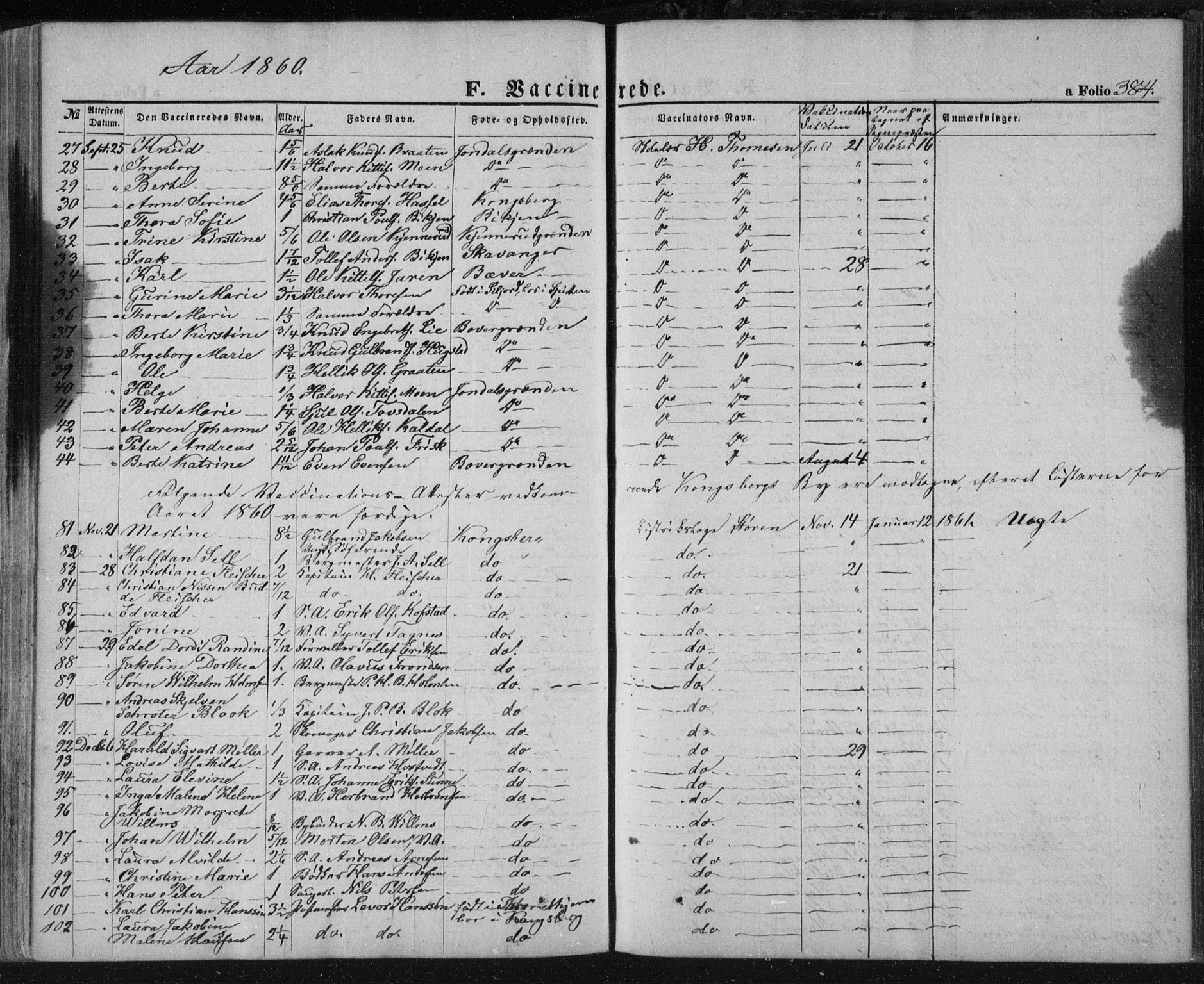 Kongsberg kirkebøker, AV/SAKO-A-22/F/Fa/L0010: Parish register (official) no. I 10, 1859-1875, p. 384