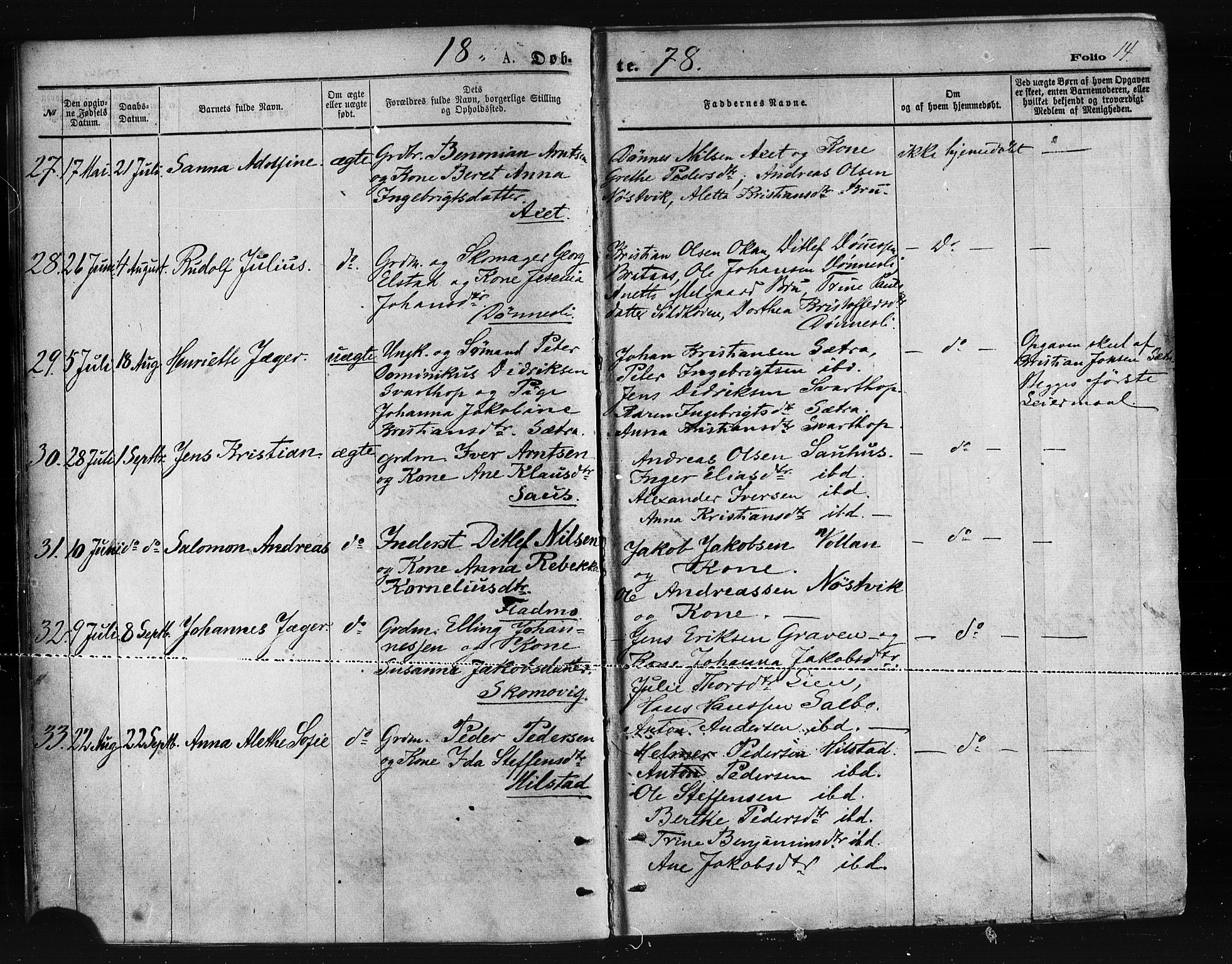 Ministerialprotokoller, klokkerbøker og fødselsregistre - Nordland, AV/SAT-A-1459/814/L0225: Parish register (official) no. 814A06, 1875-1885, p. 14