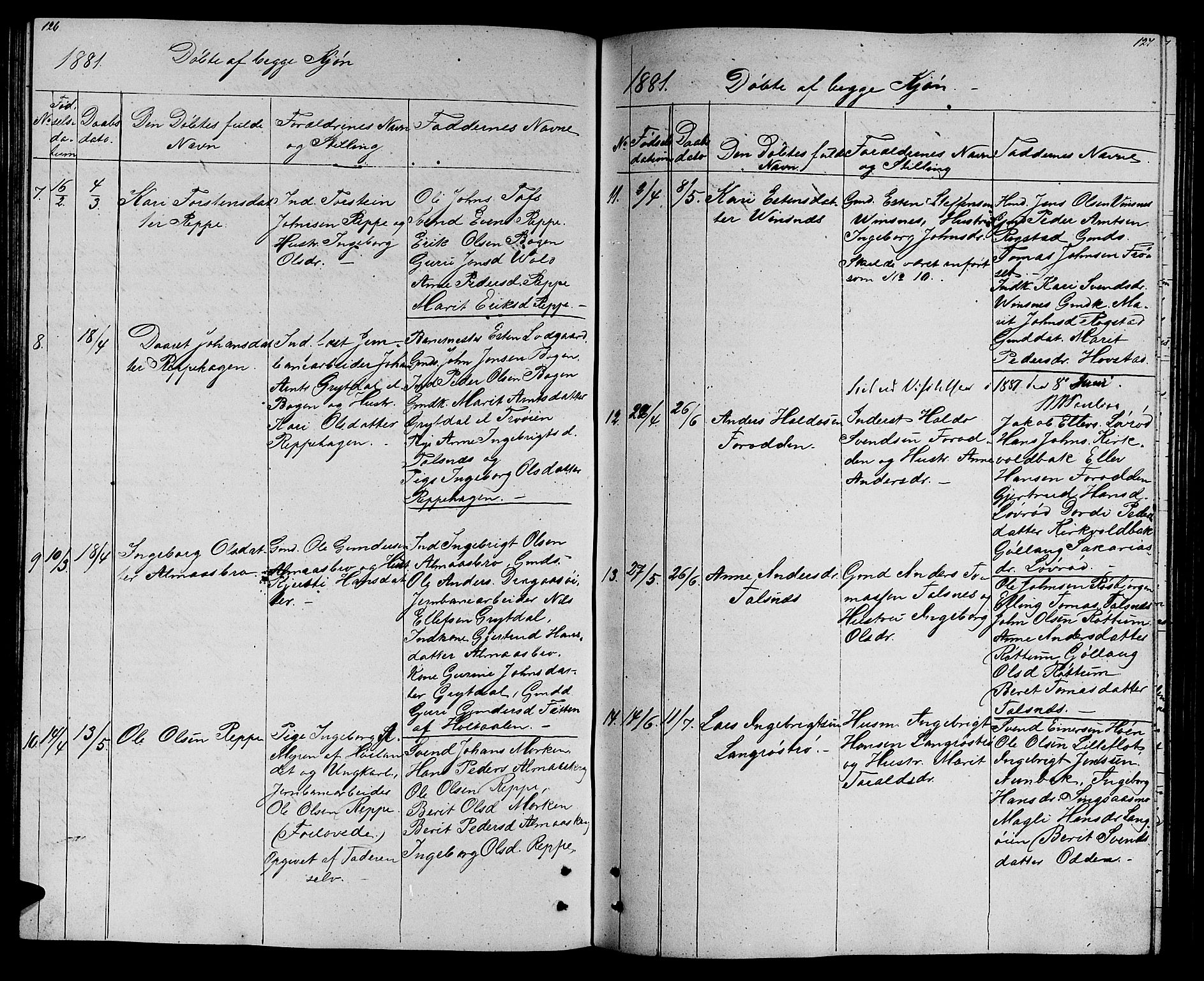 Ministerialprotokoller, klokkerbøker og fødselsregistre - Sør-Trøndelag, SAT/A-1456/688/L1027: Parish register (copy) no. 688C02, 1861-1889, p. 126-127