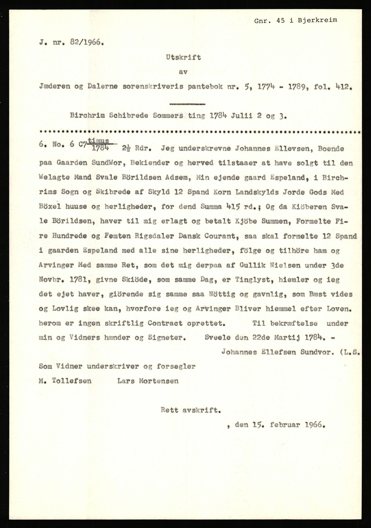 Statsarkivet i Stavanger, SAST/A-101971/03/Y/Yj/L0018: Avskrifter sortert etter gårdsnavn: Engelsvold - Espevold nedre, 1750-1930, p. 446