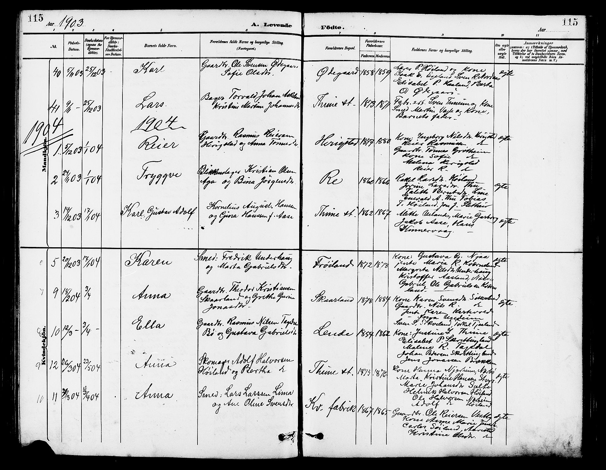 Lye sokneprestkontor, AV/SAST-A-101794/001/30BB/L0007: Parish register (copy) no. B 8, 1889-1909, p. 115