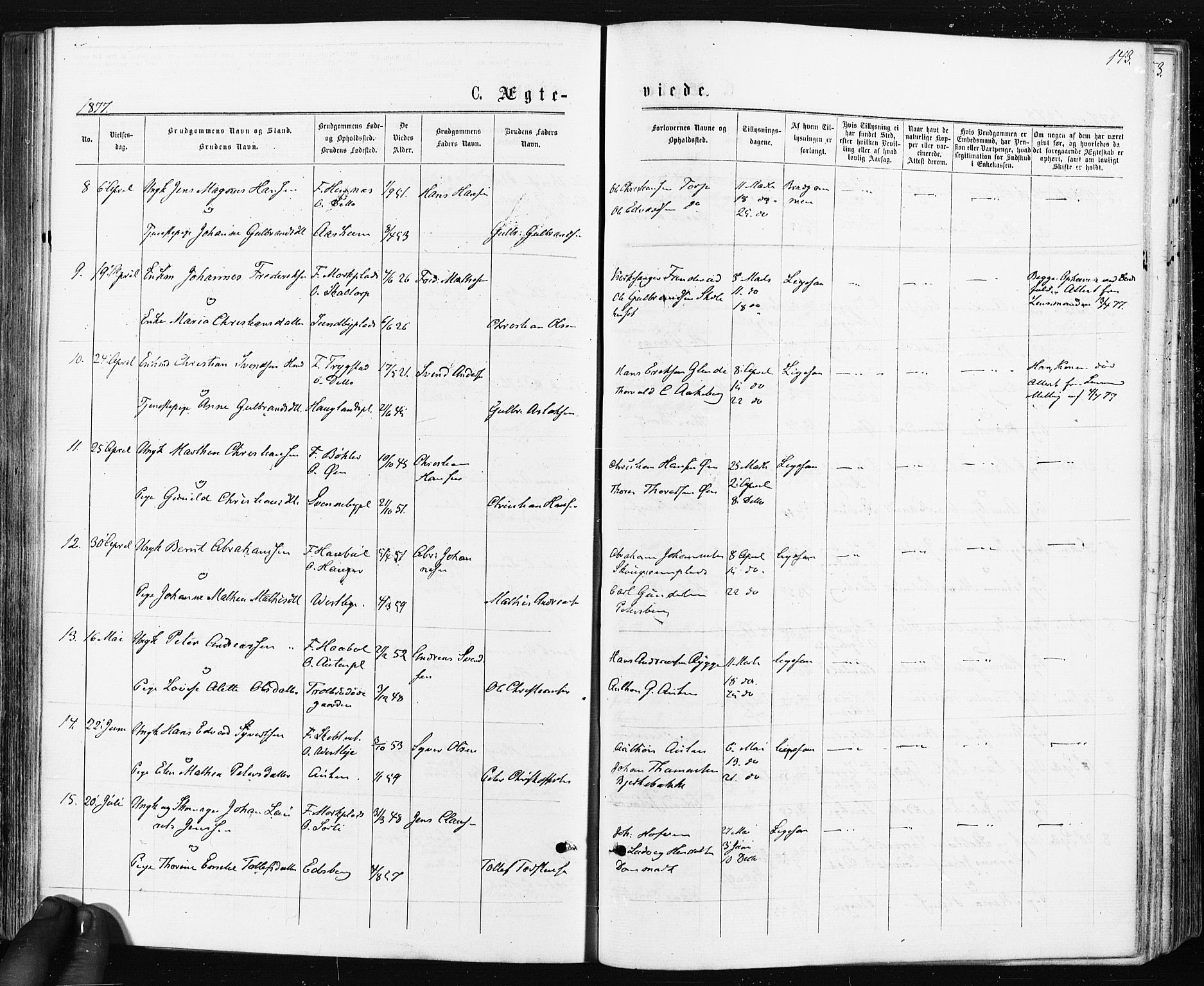 Spydeberg prestekontor Kirkebøker, AV/SAO-A-10924/F/Fa/L0007: Parish register (official) no. I 7, 1875-1885, p. 143