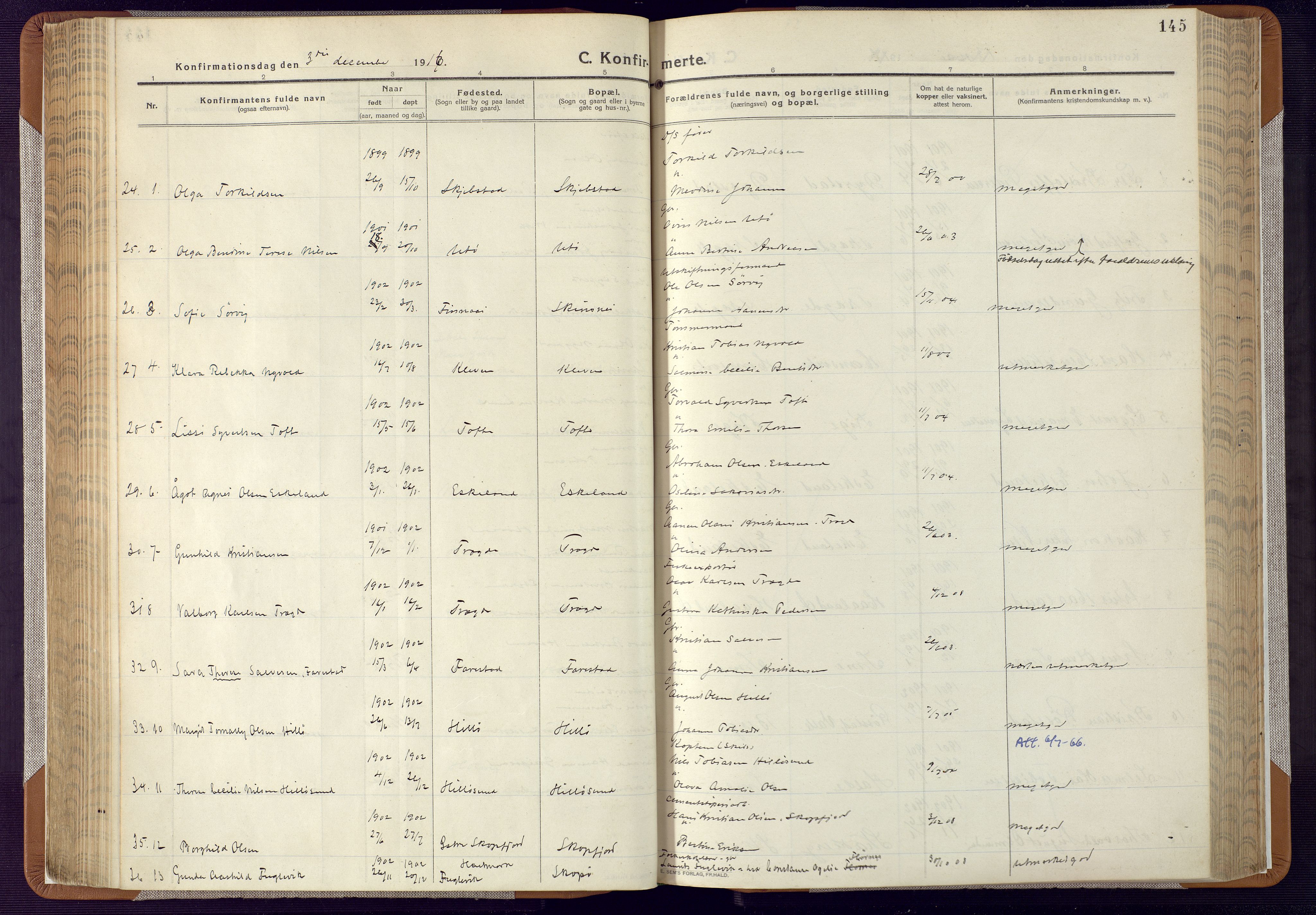 Mandal sokneprestkontor, AV/SAK-1111-0030/F/Fa/Faa/L0022: Parish register (official) no. A 22, 1913-1925, p. 145