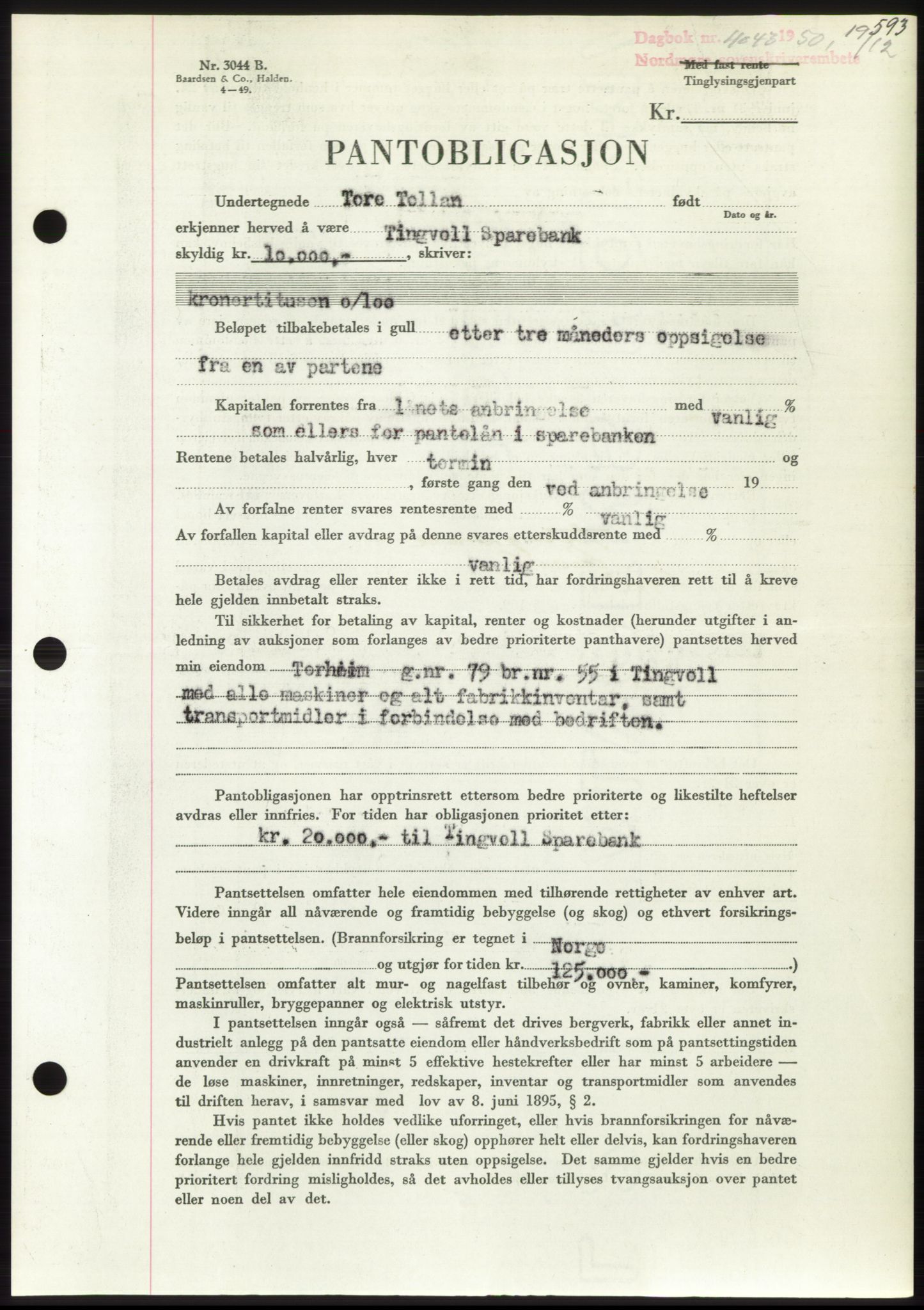 Nordmøre sorenskriveri, AV/SAT-A-4132/1/2/2Ca: Mortgage book no. B106, 1950-1950, Diary no: : 4043/1950