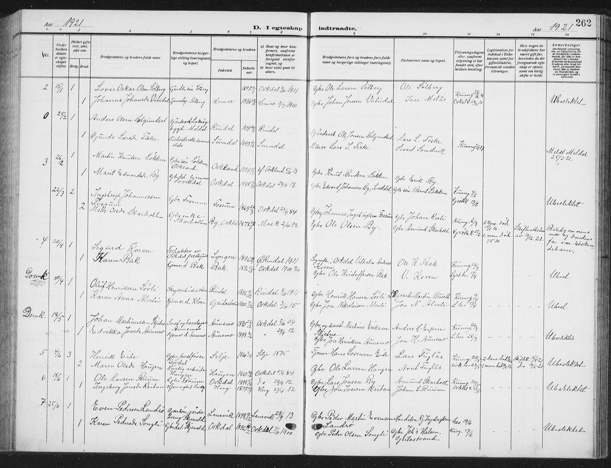 Ministerialprotokoller, klokkerbøker og fødselsregistre - Sør-Trøndelag, SAT/A-1456/668/L0820: Parish register (copy) no. 668C09, 1912-1936, p. 262