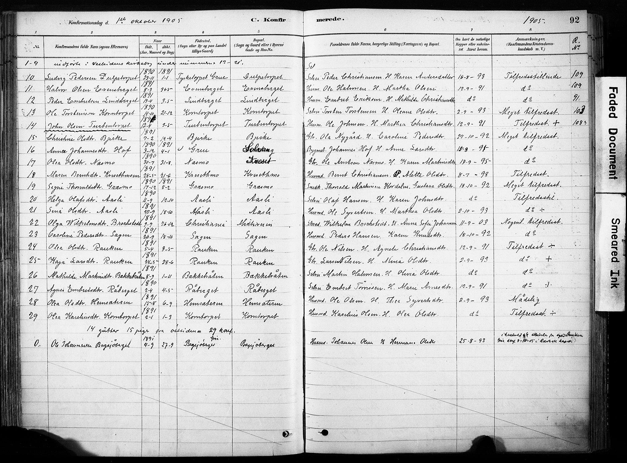 Hof prestekontor, AV/SAH-PREST-038/H/Ha/Haa/L0011: Parish register (official) no. 11, 1879-1911, p. 92