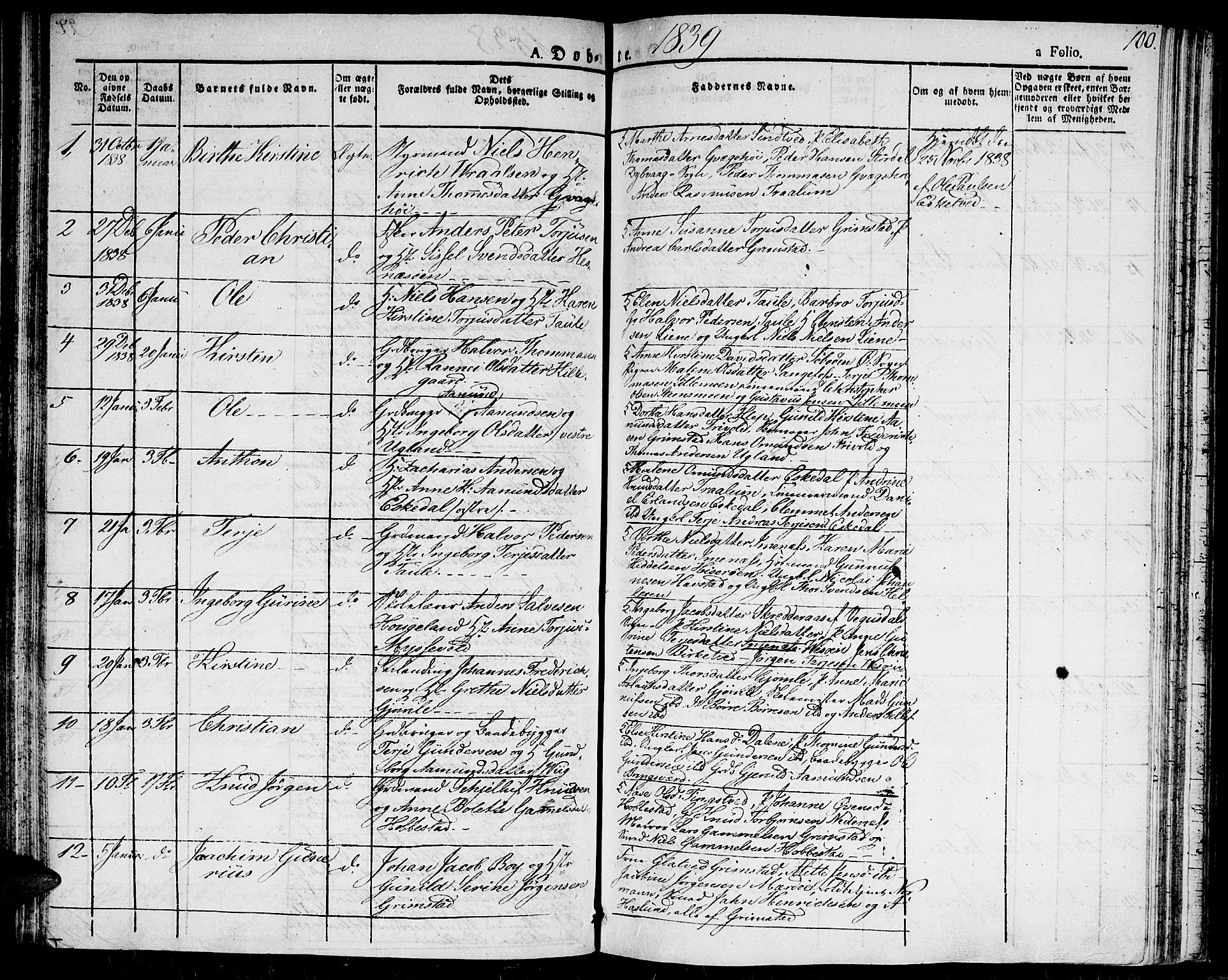 Fjære sokneprestkontor, SAK/1111-0011/F/Fa/L0002: Parish register (official) no. A 2, 1827-1839, p. 100