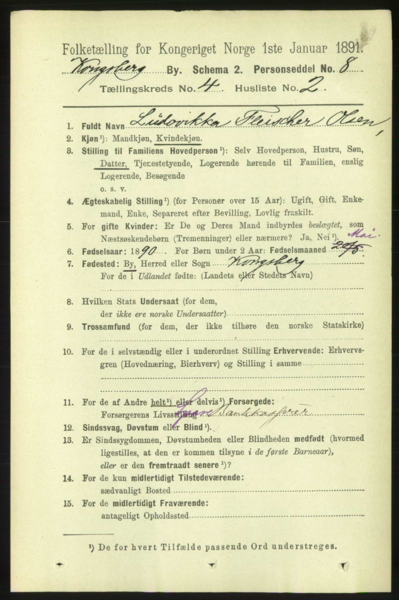 RA, 1891 census for 0604 Kongsberg, 1891, p. 3518