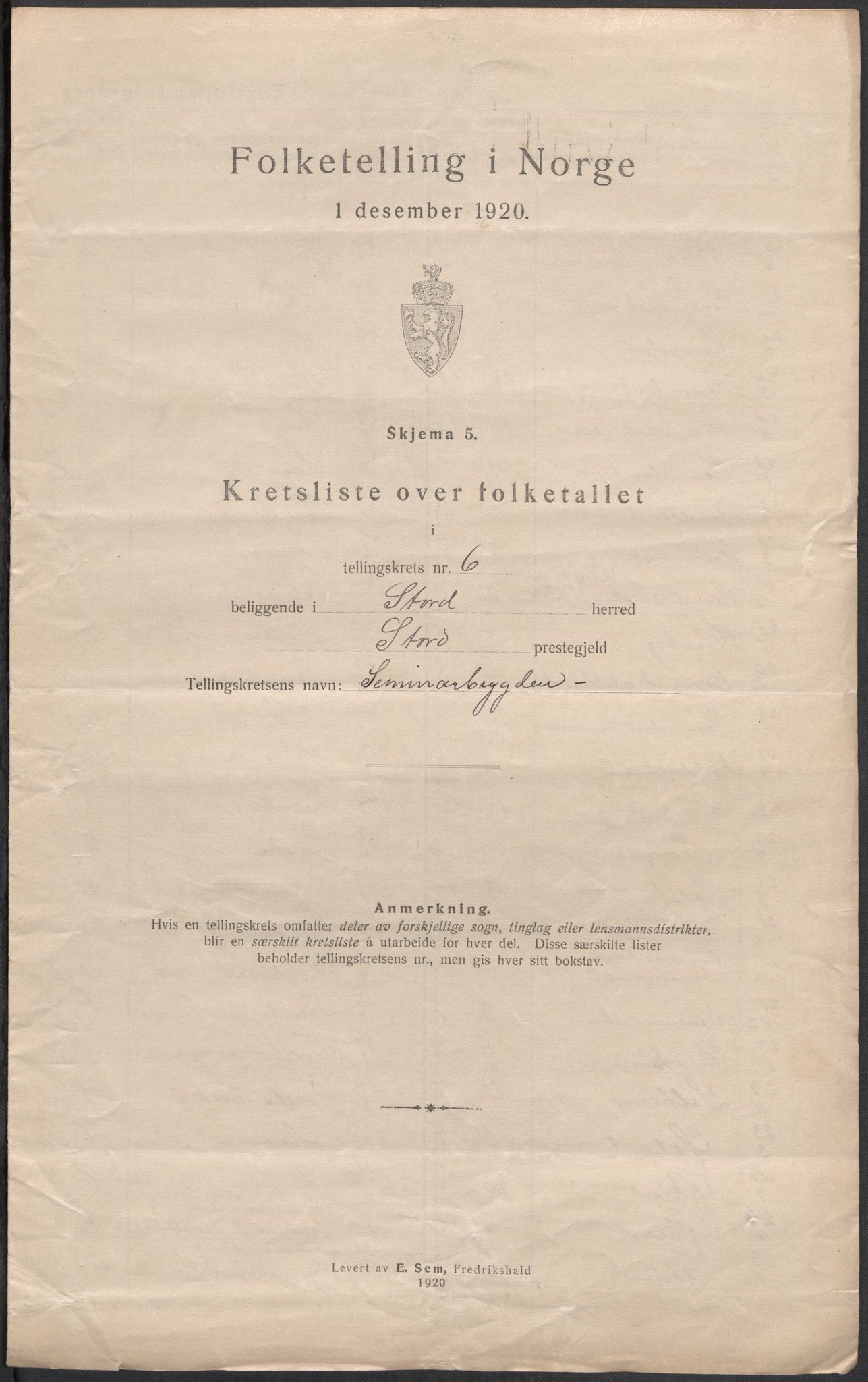 SAB, 1920 census for Stord, 1920, p. 20