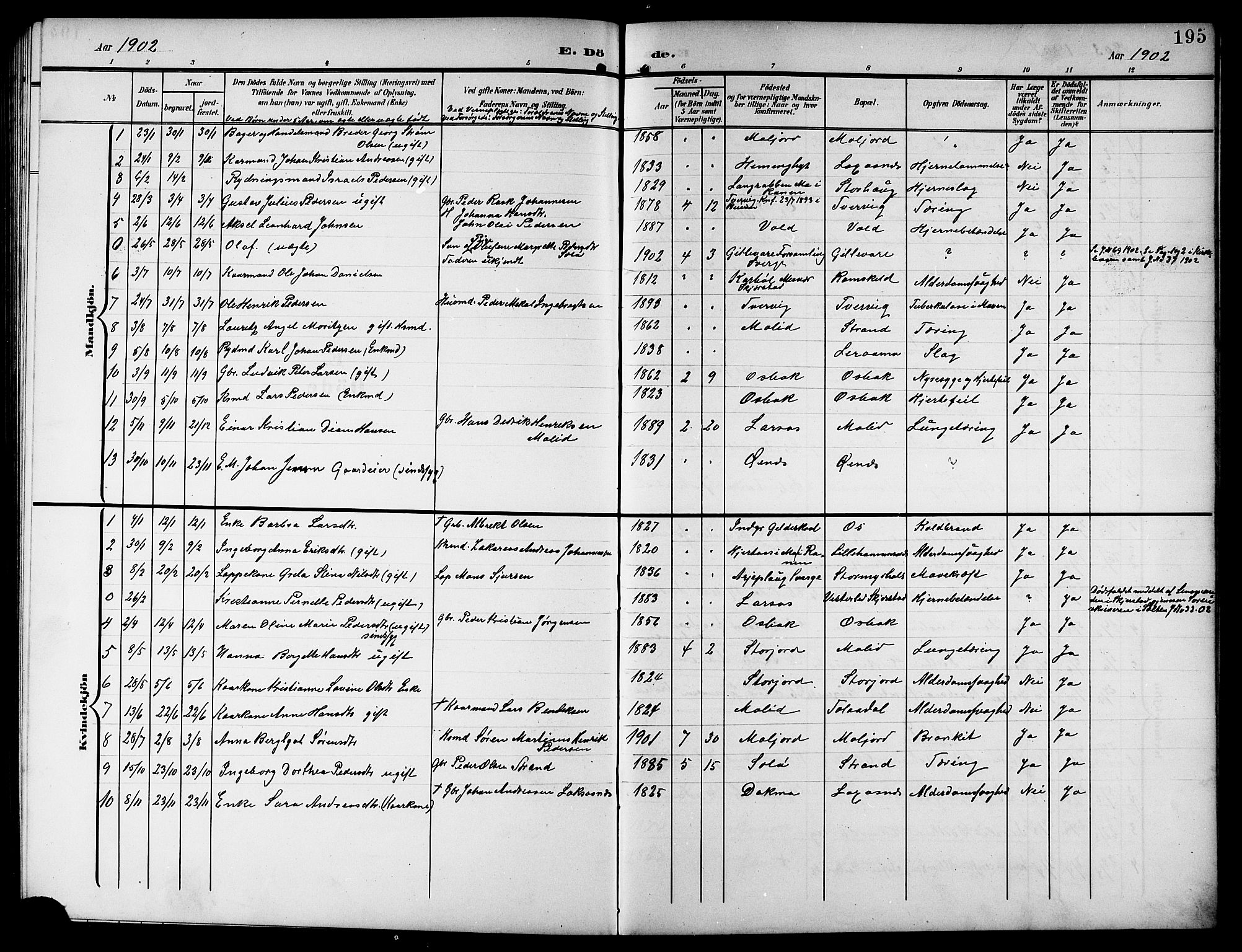 Ministerialprotokoller, klokkerbøker og fødselsregistre - Nordland, SAT/A-1459/846/L0655: Parish register (copy) no. 846C05, 1902-1916, p. 195