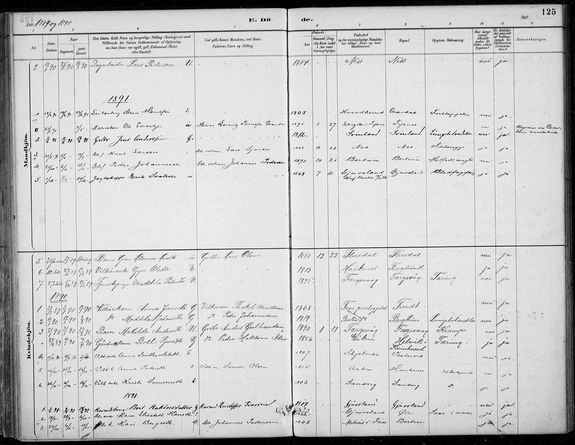 Strandebarm sokneprestembete, SAB/A-78401/H/Haa: Parish register (official) no. D  1, 1886-1912, p. 125
