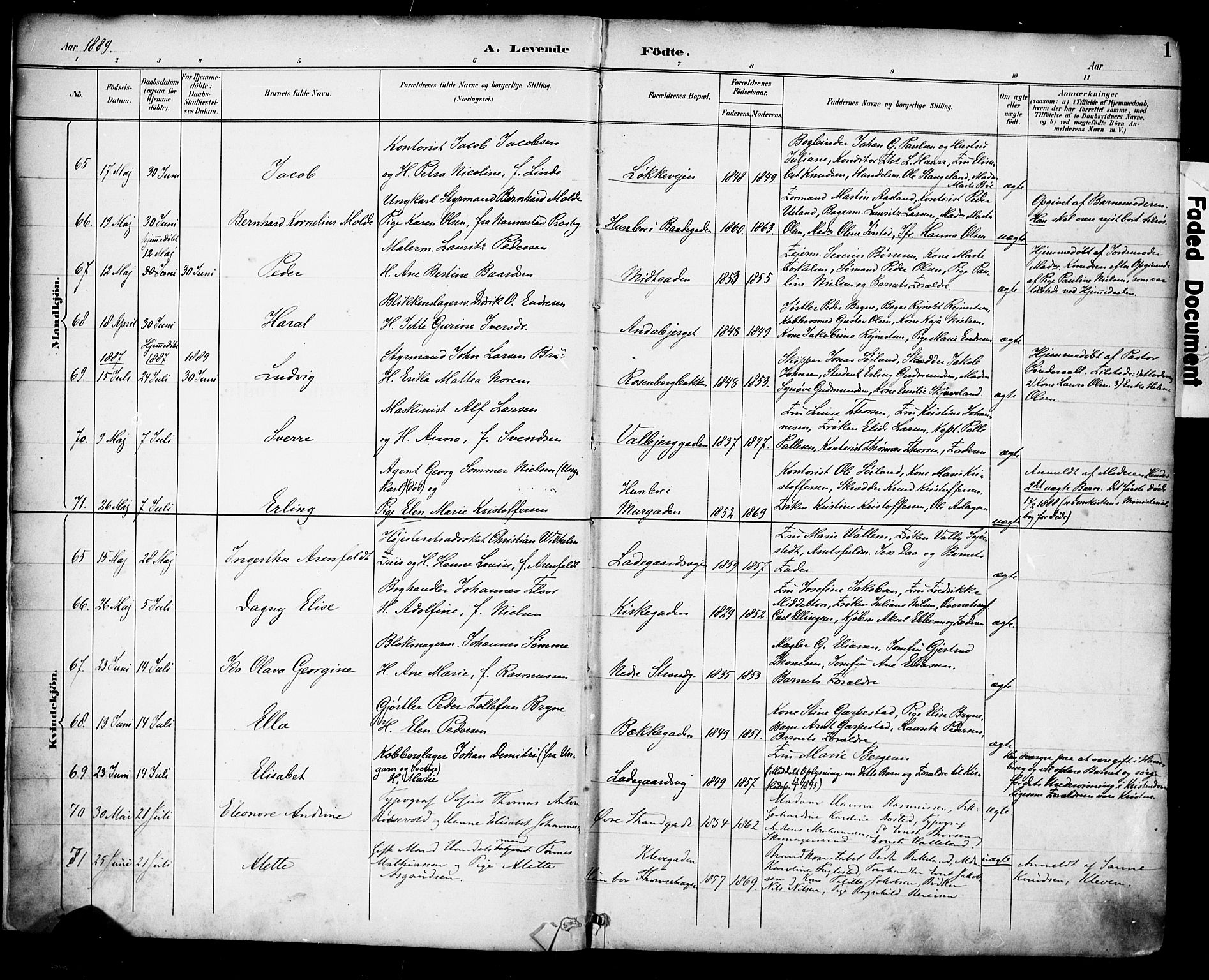Domkirken sokneprestkontor, SAST/A-101812/001/30/30BA/L0030: Parish register (official) no. A 29, 1889-1902, p. 1