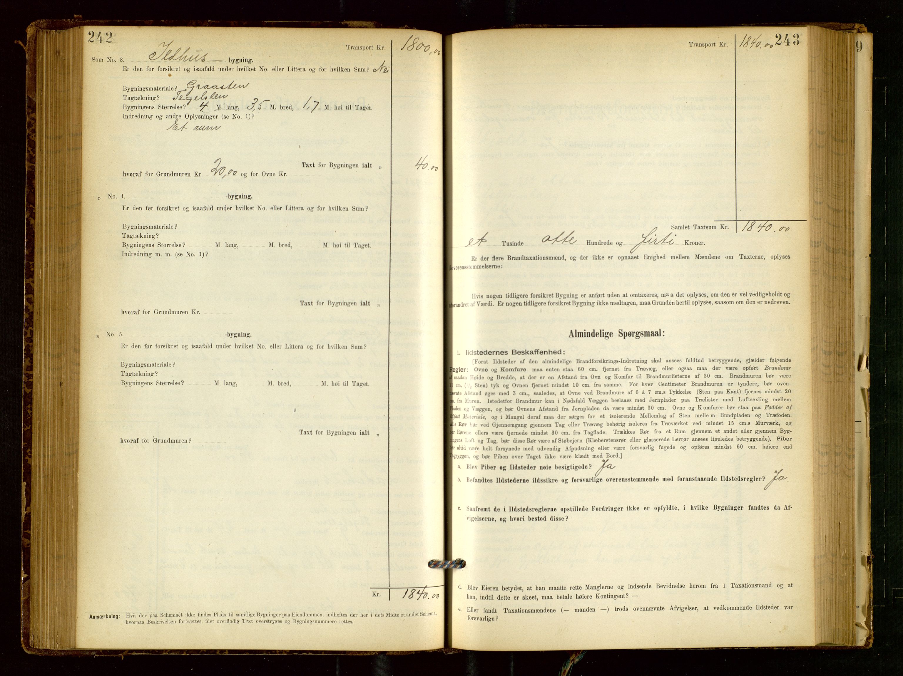 Skjold lensmannskontor, SAST/A-100182/Gob/L0001: "Brandtaxationsprotokol for Skjold Lensmandsdistrikt Ryfylke Fogderi", 1894-1939, p. 242-243