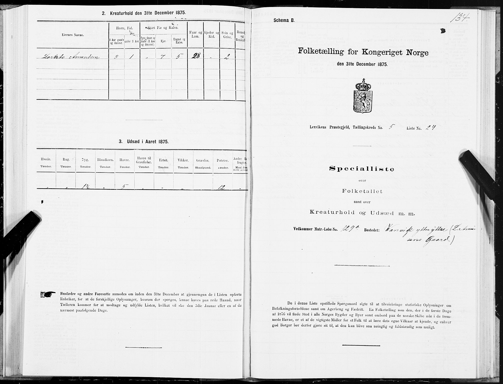 SAT, 1875 census for 1718P Leksvik, 1875, p. 3134