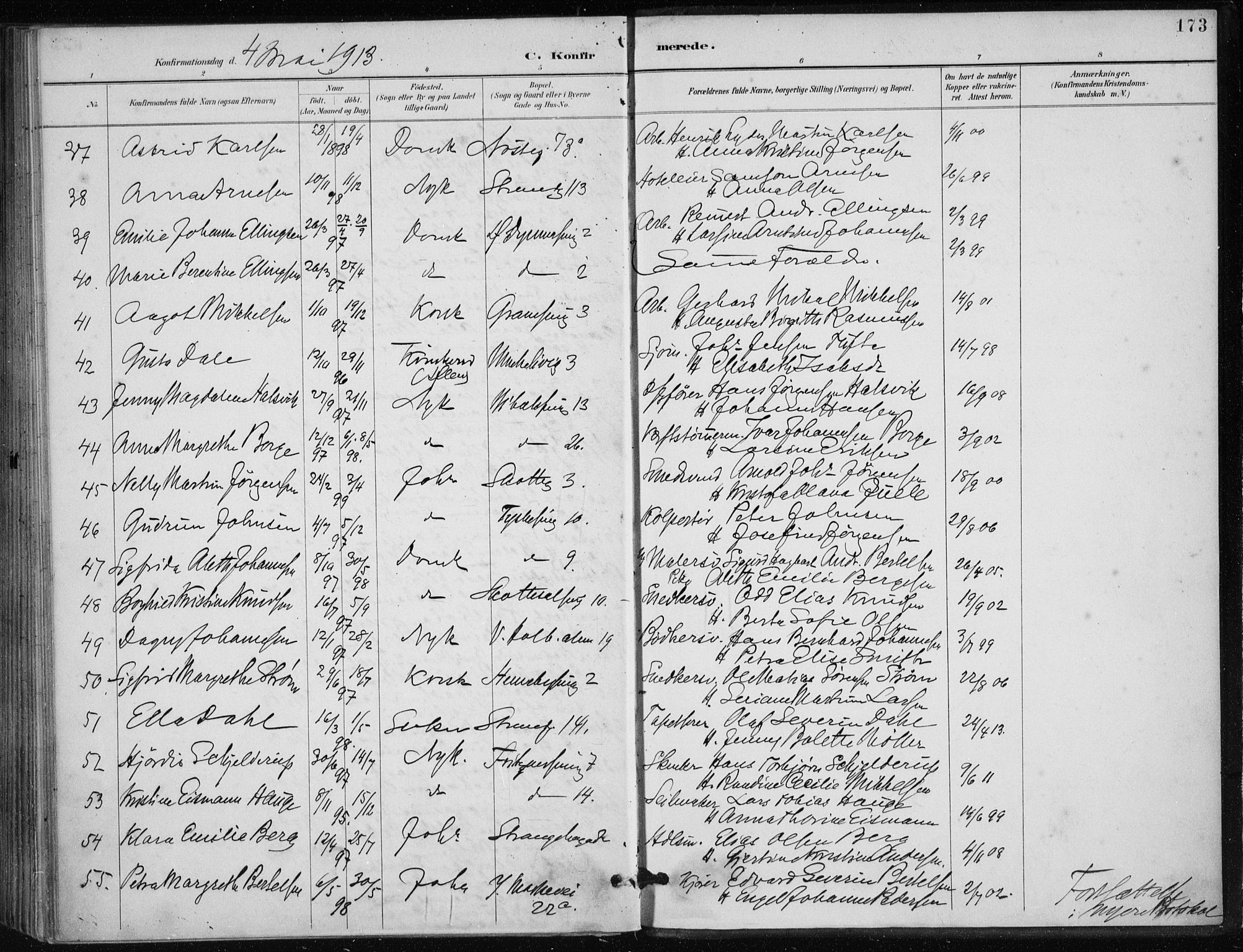 Nykirken Sokneprestembete, AV/SAB-A-77101/H/Haa/L0028: Parish register (official) no. C 7, 1887-1913, p. 173