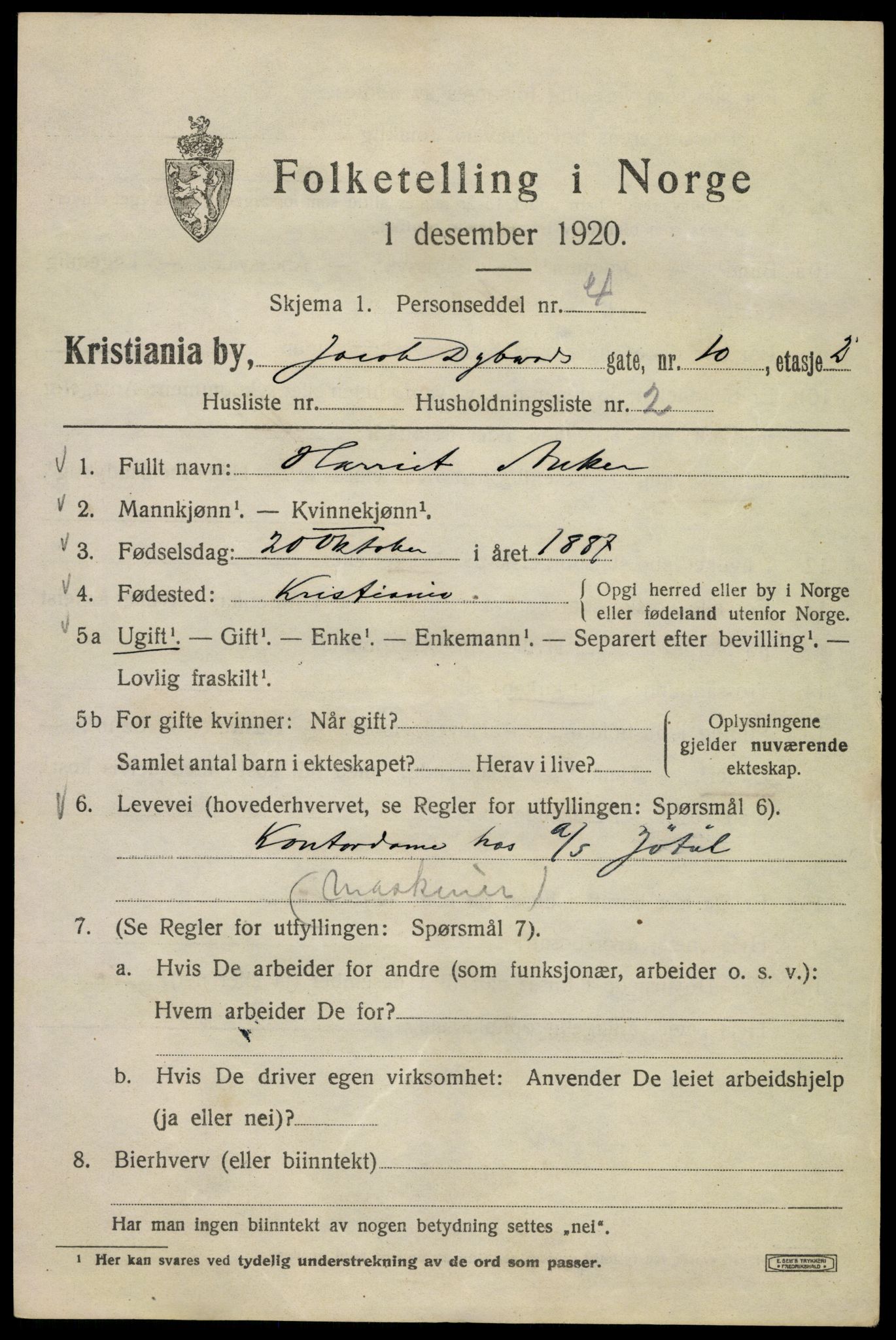 SAO, 1920 census for Kristiania, 1920, p. 204229