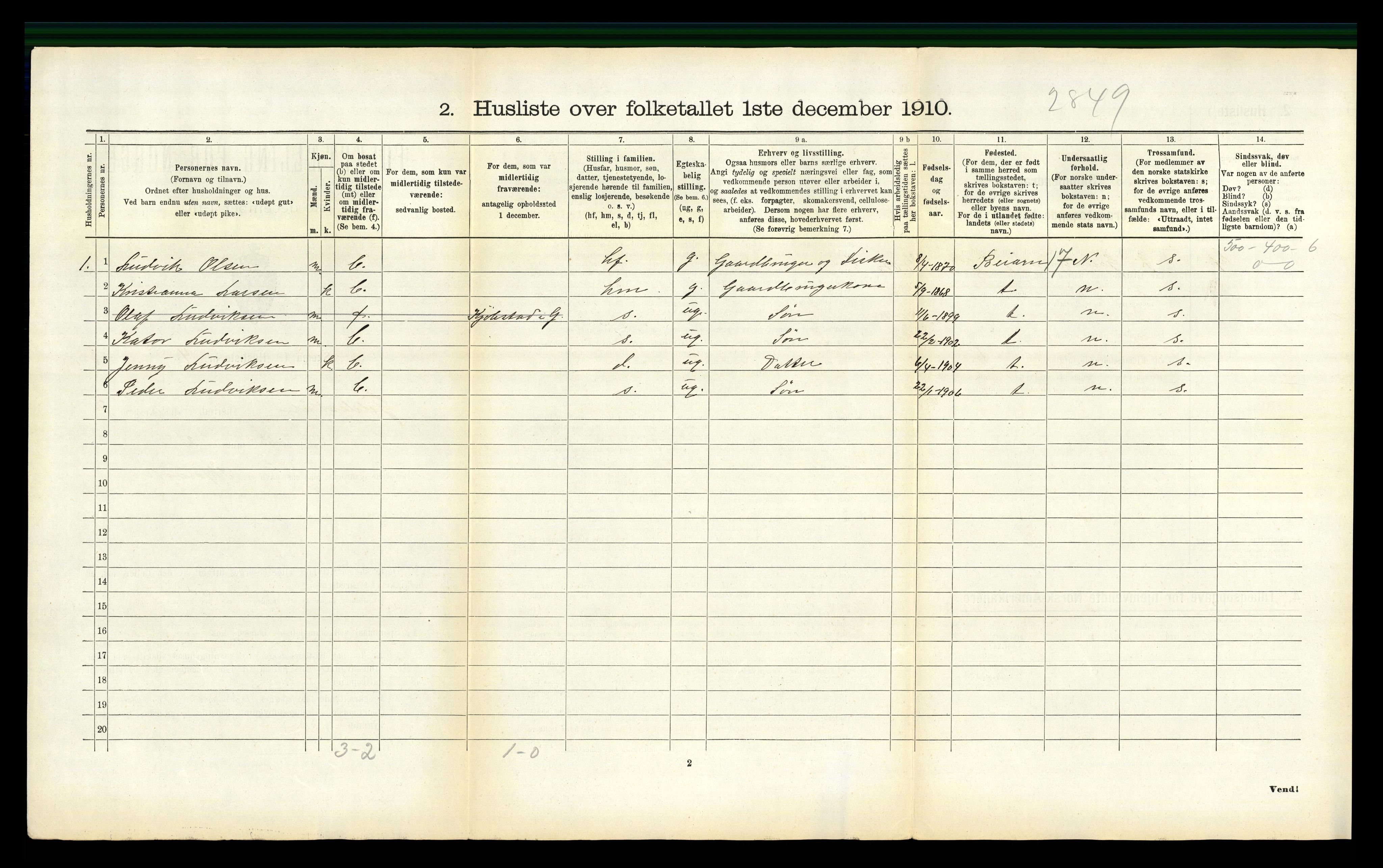 RA, 1910 census for Gildeskål, 1910, p. 738