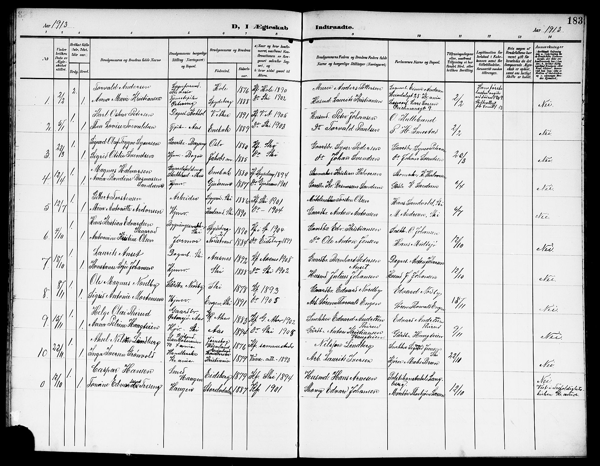 Kråkstad prestekontor Kirkebøker, AV/SAO-A-10125a/G/Gb/L0001: Parish register (copy) no. II 1, 1905-1920, p. 183