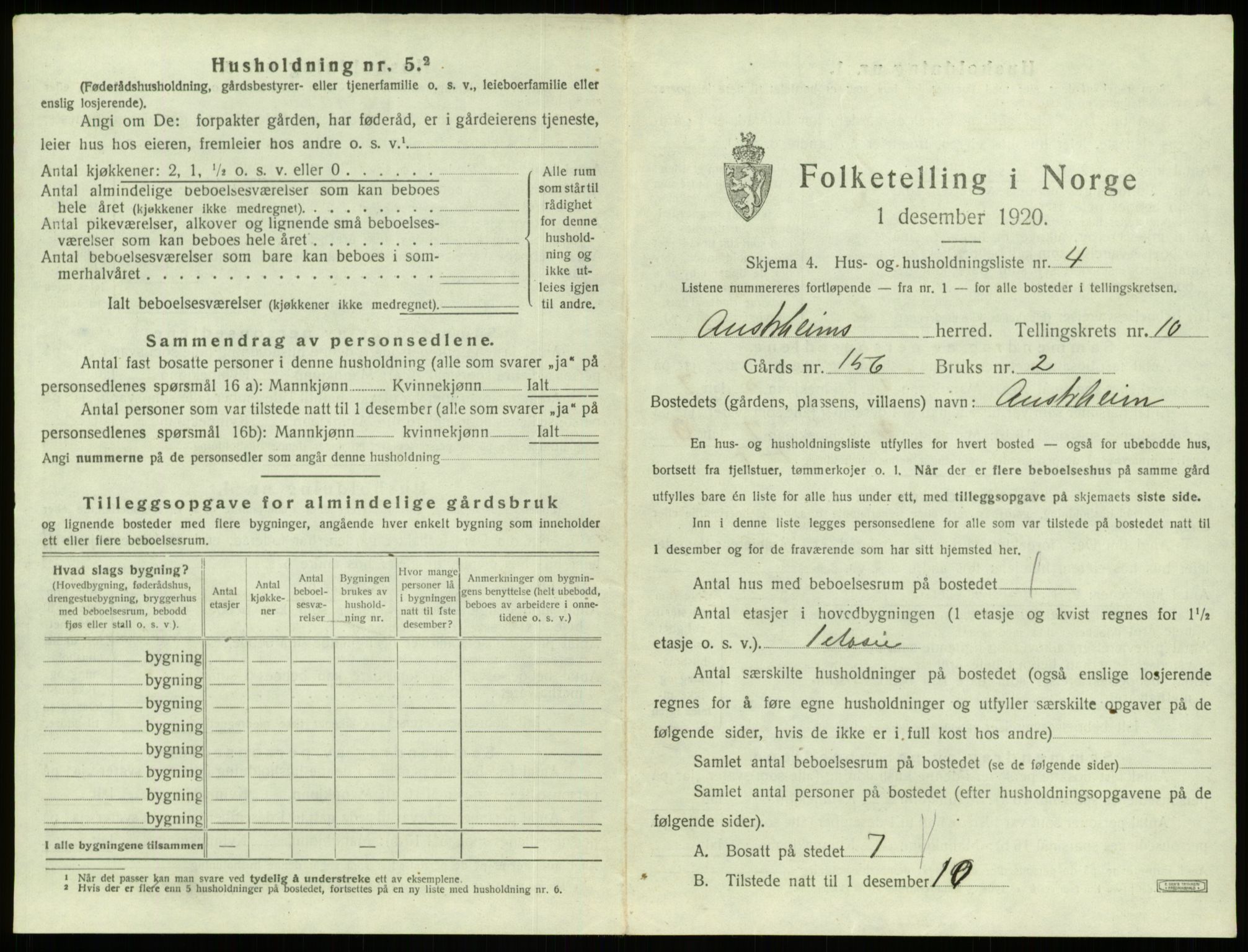 SAB, 1920 census for Austrheim, 1920, p. 470